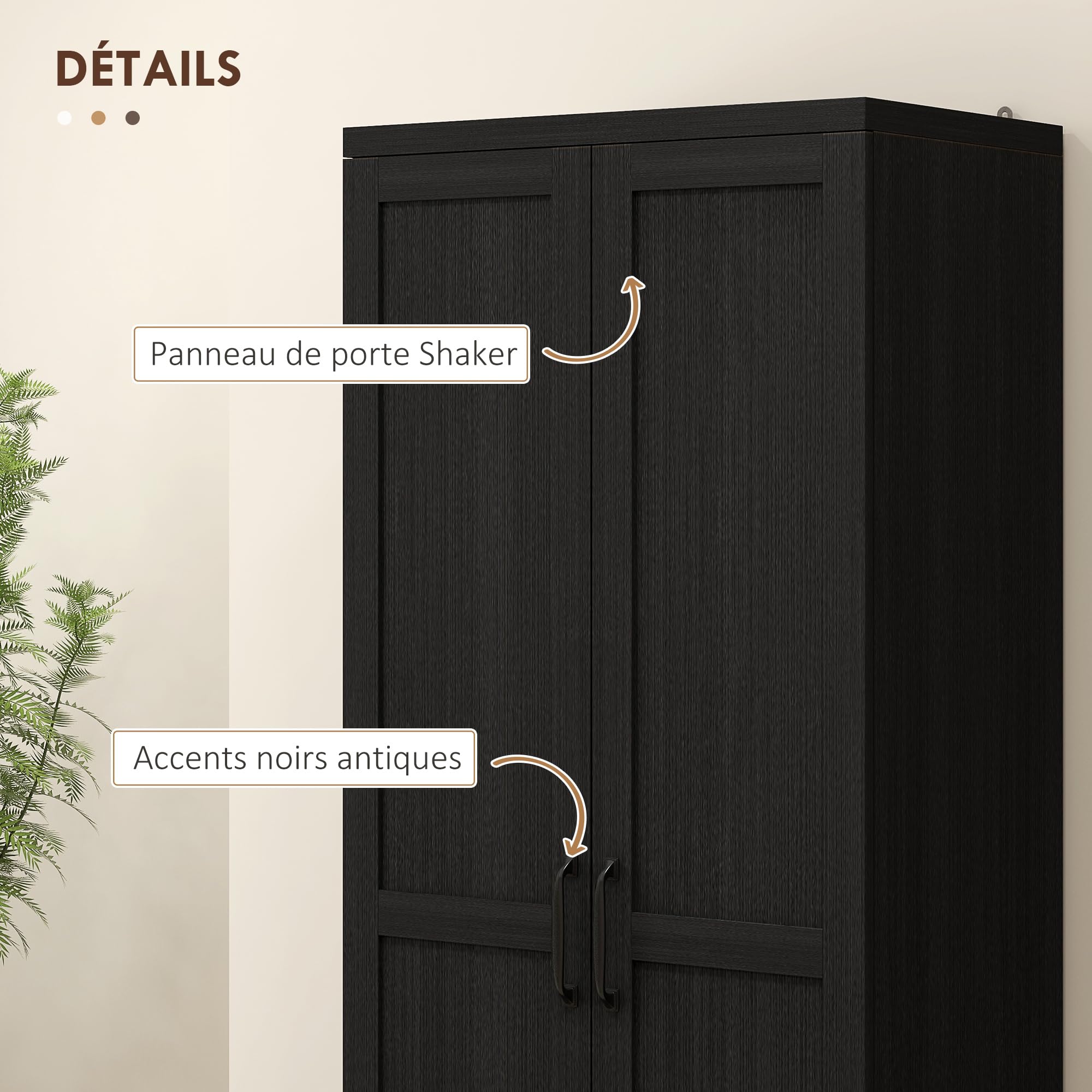 HOMCOM Buffet Cuisine Meuble de Rangement Cuisine 60 x 40 x 160 cm Noir | Vaisselier Moderne, Double Porte, 2 Étagères Réglables, Salle à Manger, Salon
