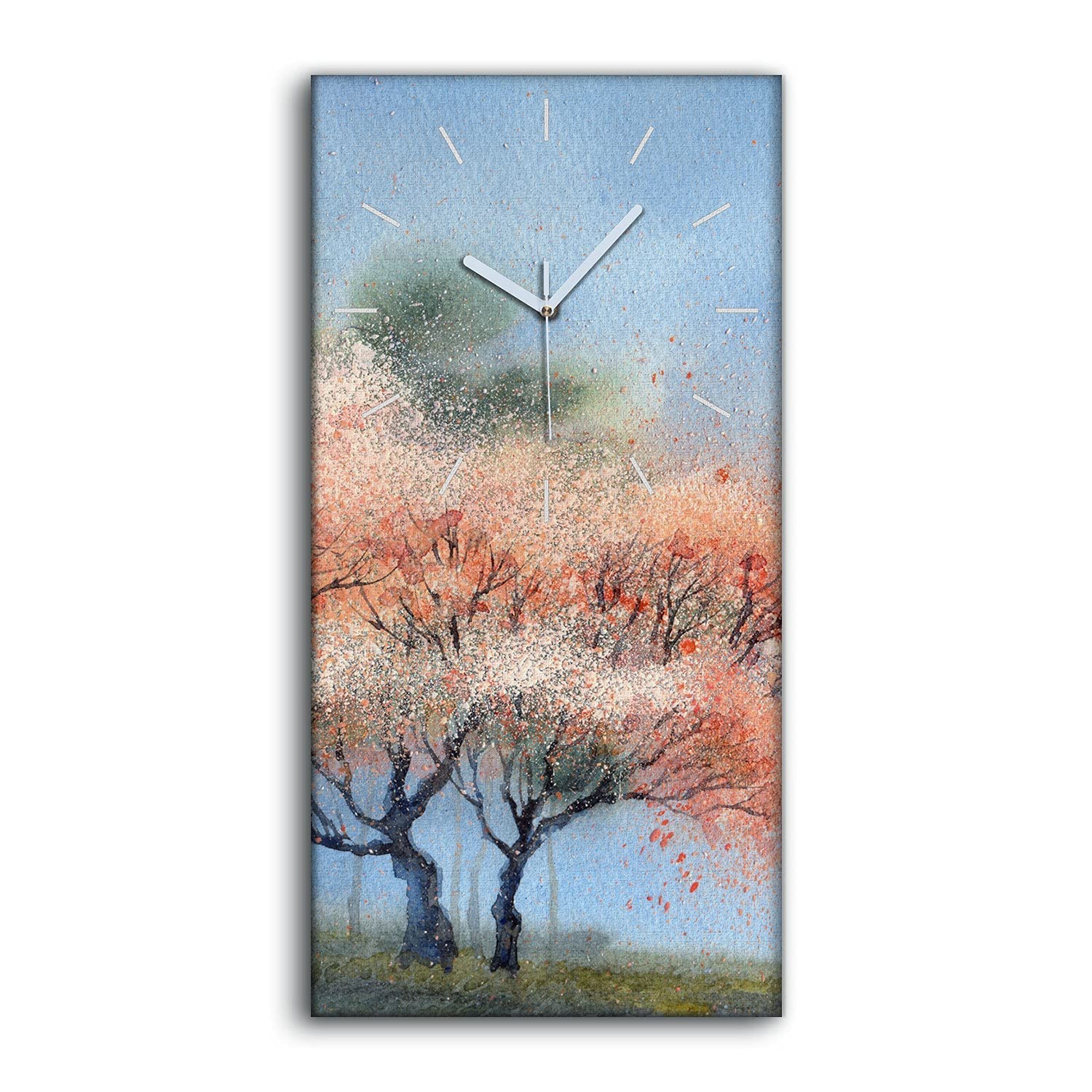 Horloge sur toile 30x60cm art mural abstrait avec fleurs pour décoration de chambre