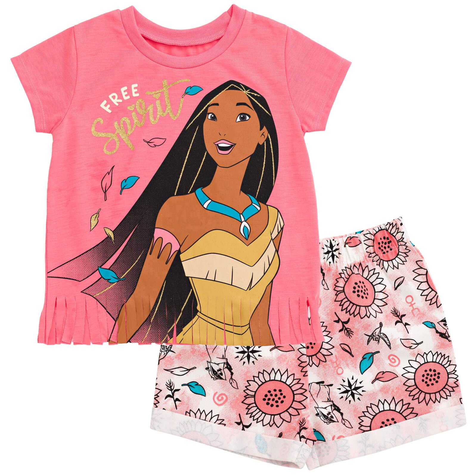 Disney Frozen Moana Princess Tiana Floral Peplum T-Shirt and French Terry Shorts Outfit Set Toddler to Big Kid