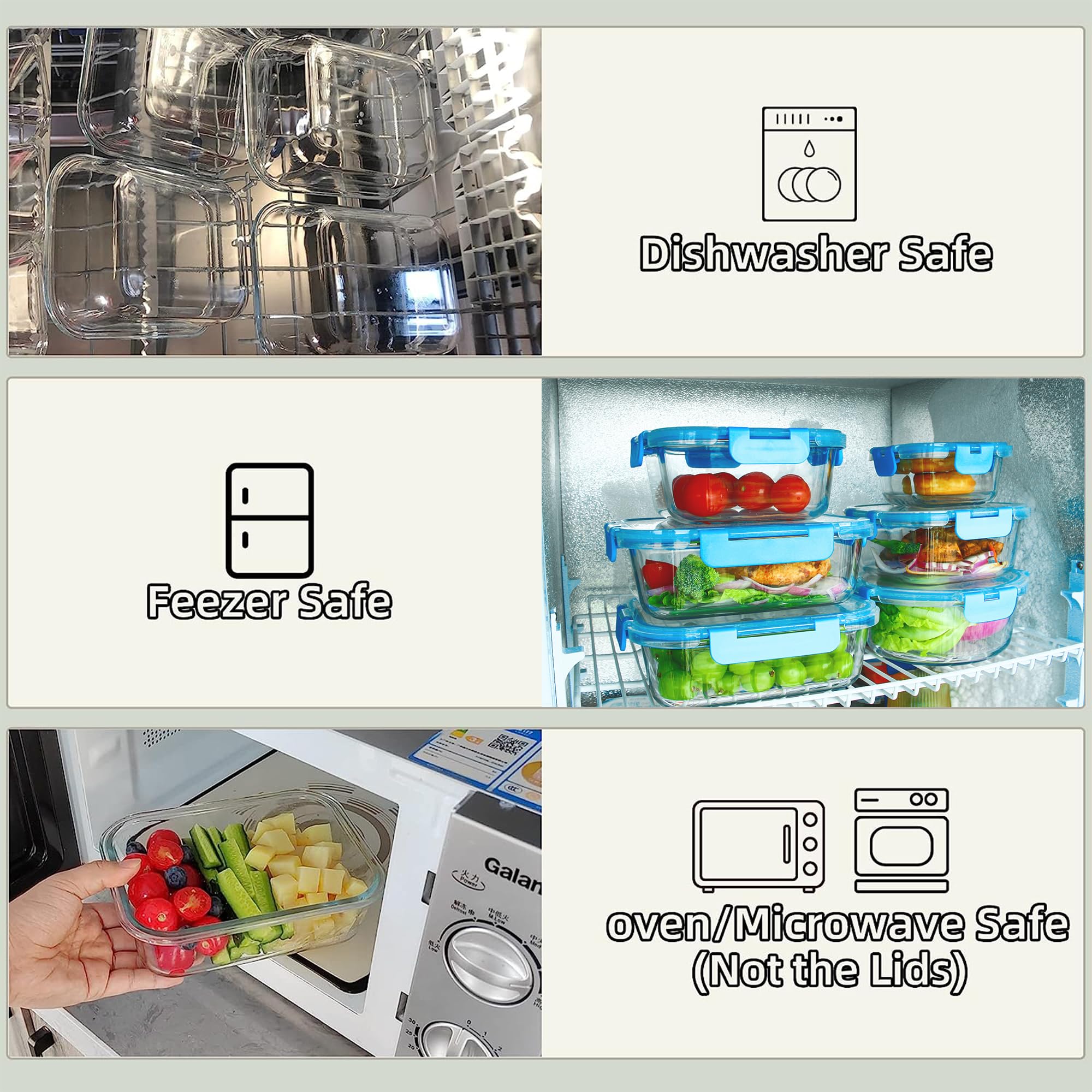 FAWLES 12 Stück Glas Meal Prep Container mit luftdichten Deckeln, auslaufsichere Frischhaltedosen, spülmaschine/mikrowellen/ofen/gefriergeeignet, Glasbehälter für Mittagessen, Reste, to Go (blau)
