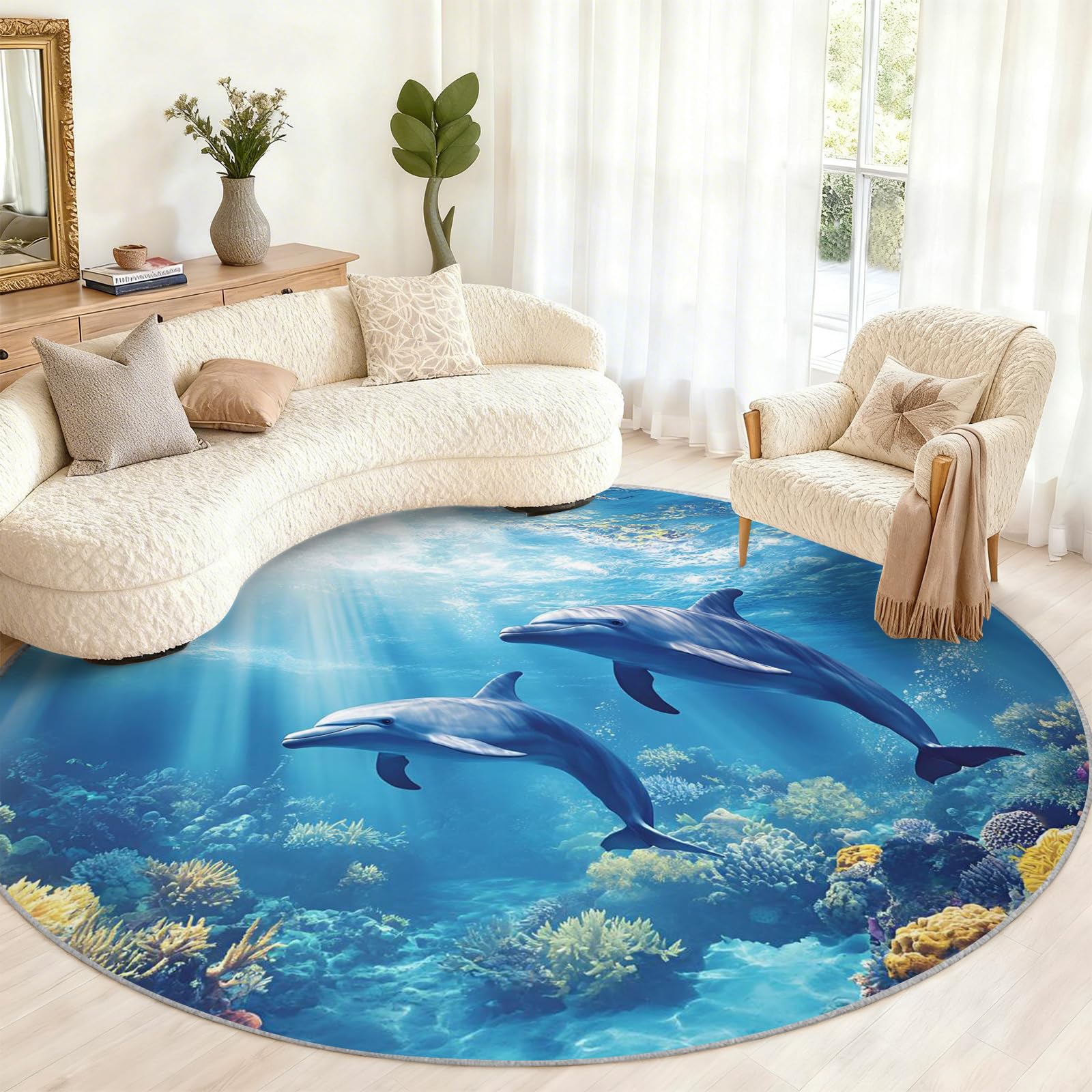 Tapis sous-marin antidérapant et lavable motif dauphins pour une chambre d'enfant sécurisée