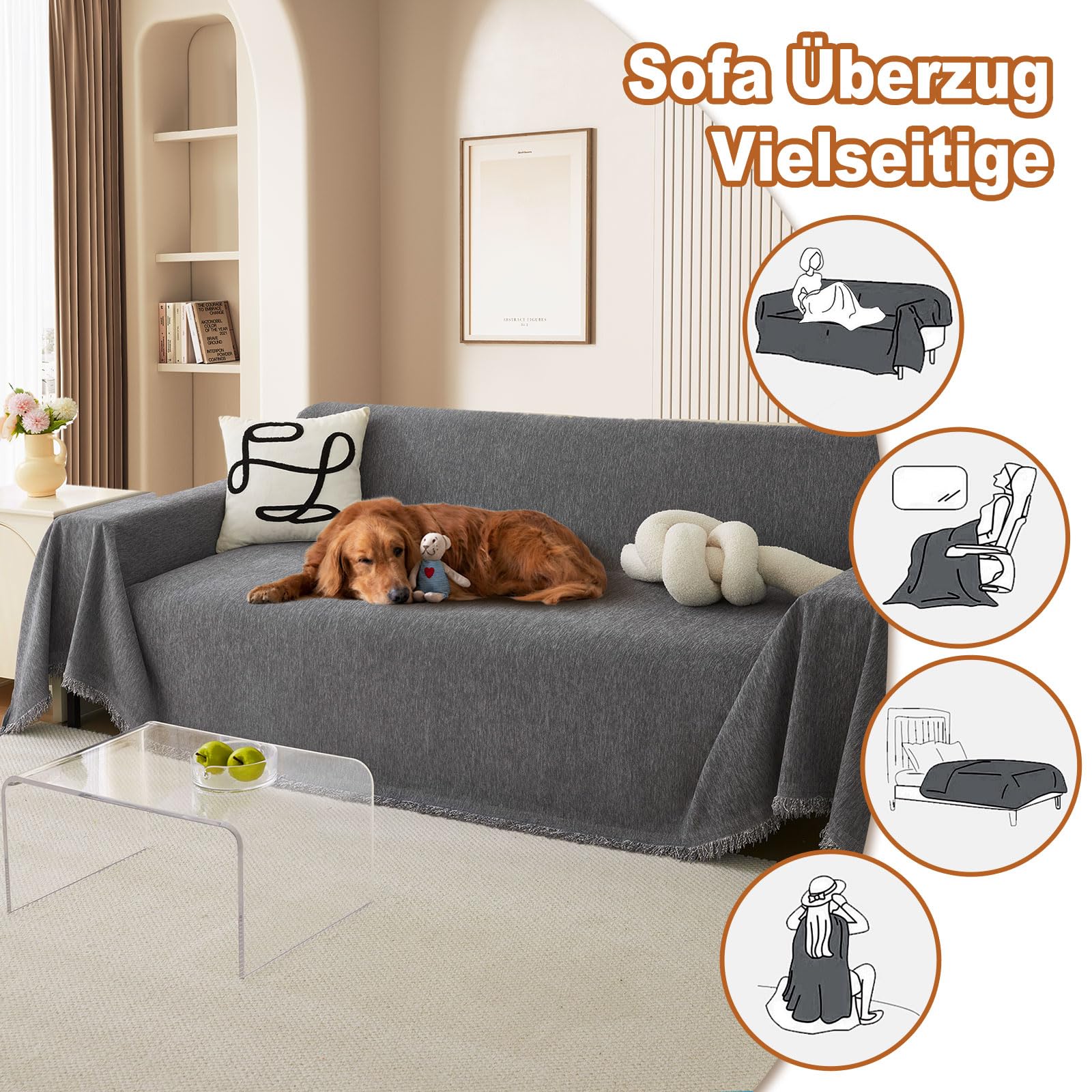 Sofa überzug-2025 Neue Universelle rutschfeste Sofa Überwurf,Sofa-Schutzhülle 1/2/3/4 Sitzer für Wohnzimmer,Dunkelgrau Sofabezug