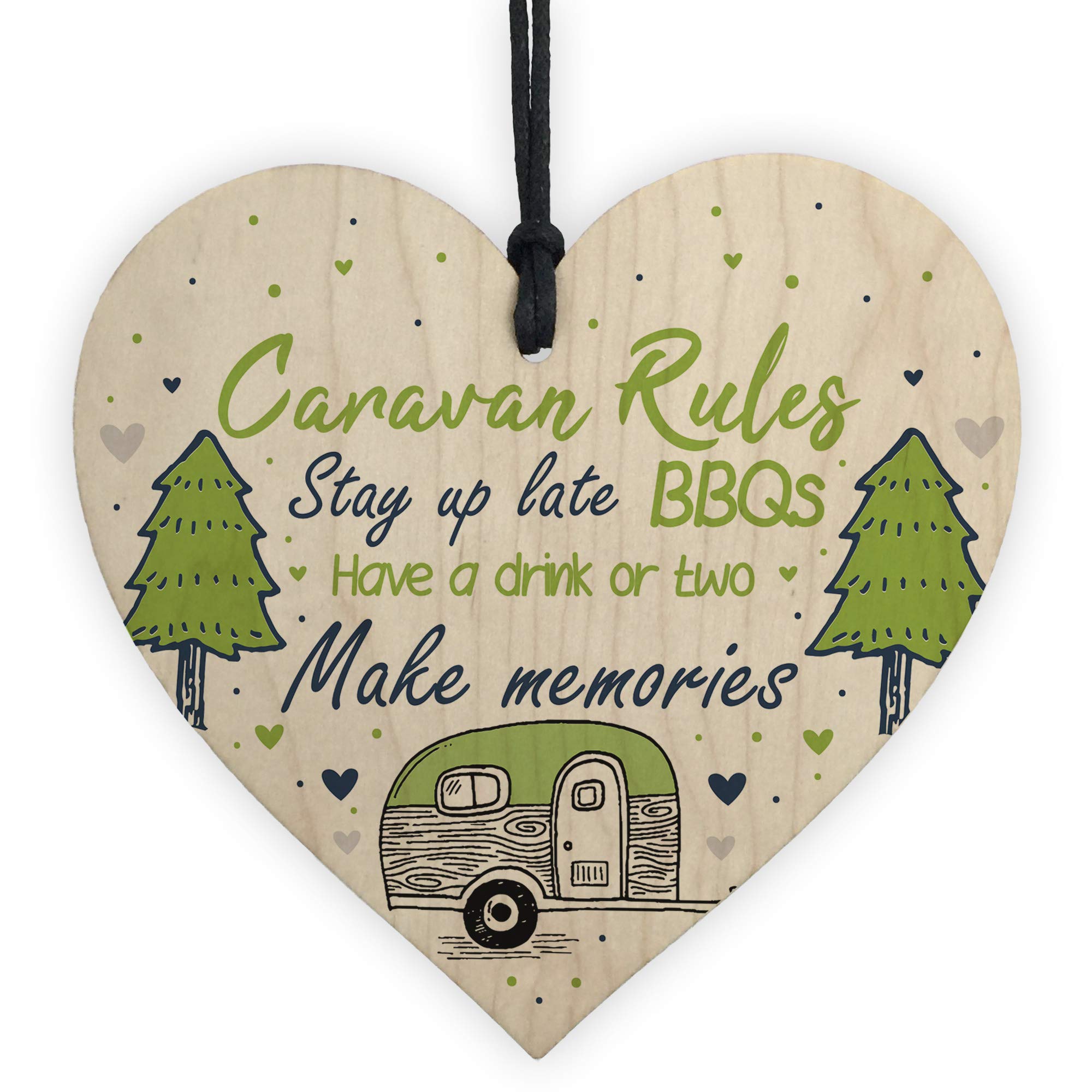 RED OCEAN Caravan Rules Novelty Hanging Wooden Heart Caravan Sign Retirement Friend Gift