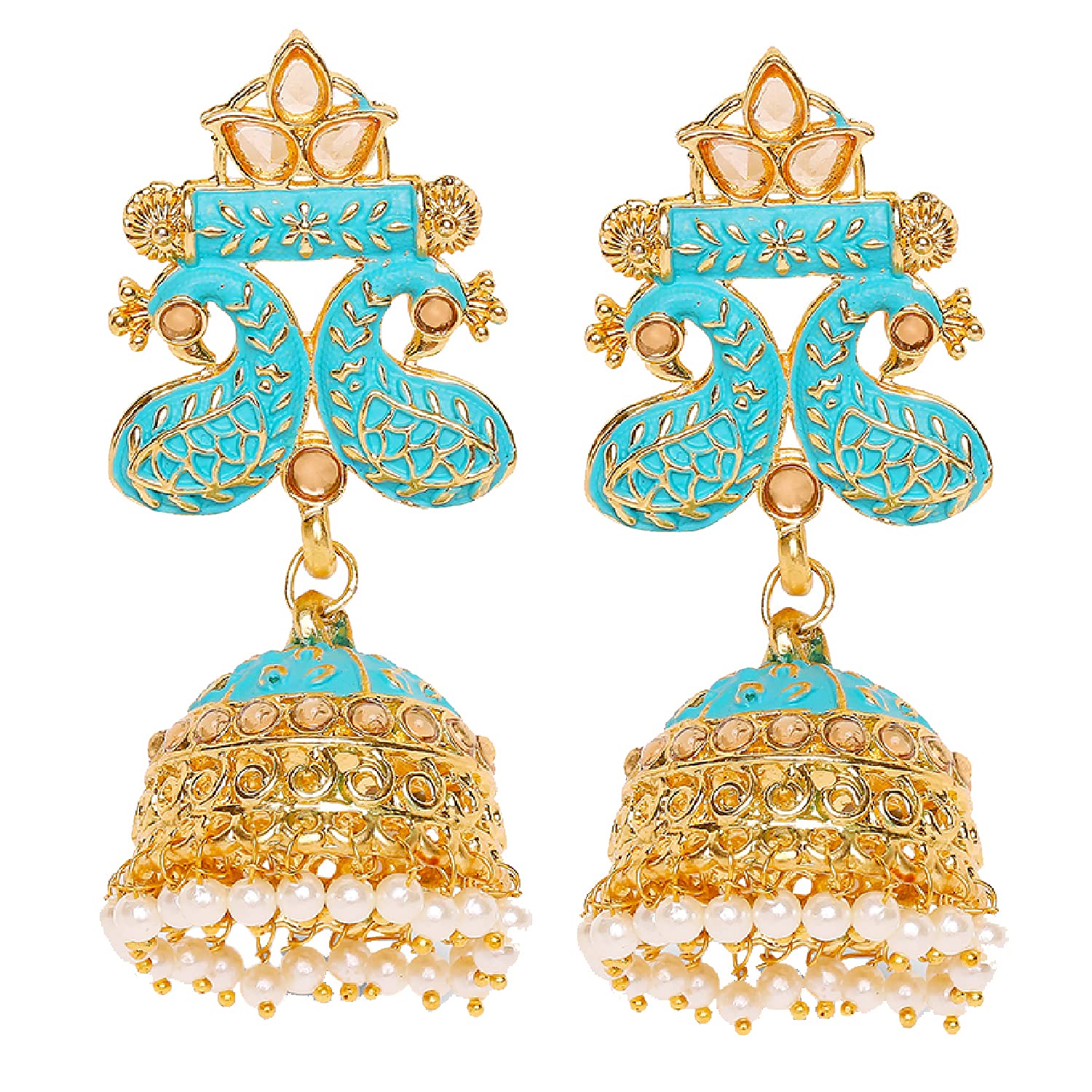 Mahi Traditional Blue Meenakari work Peacock Jhumki Earrings with Artificial Pearls for Women (ER1109724GLBlu) (B095111W8D) Amazon Price History, Amazon Price Tracker