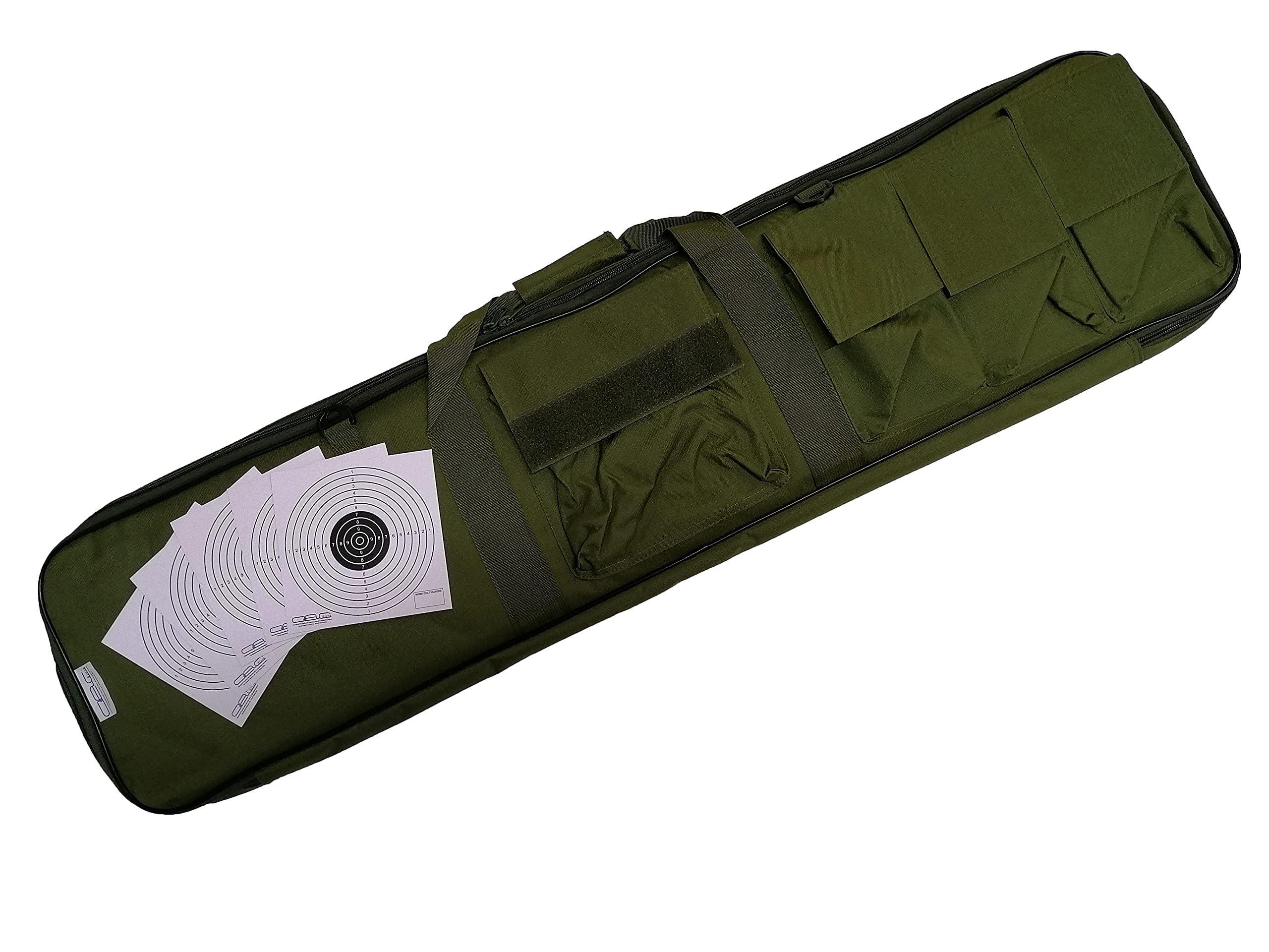 Borsa Porta Fucile Sacca Custodia Softair Soft Air Caccia con Tasche ed Imbottitura Colore Verde Militare 109 cm Capiente Grande e Bersagli in Cartoncino