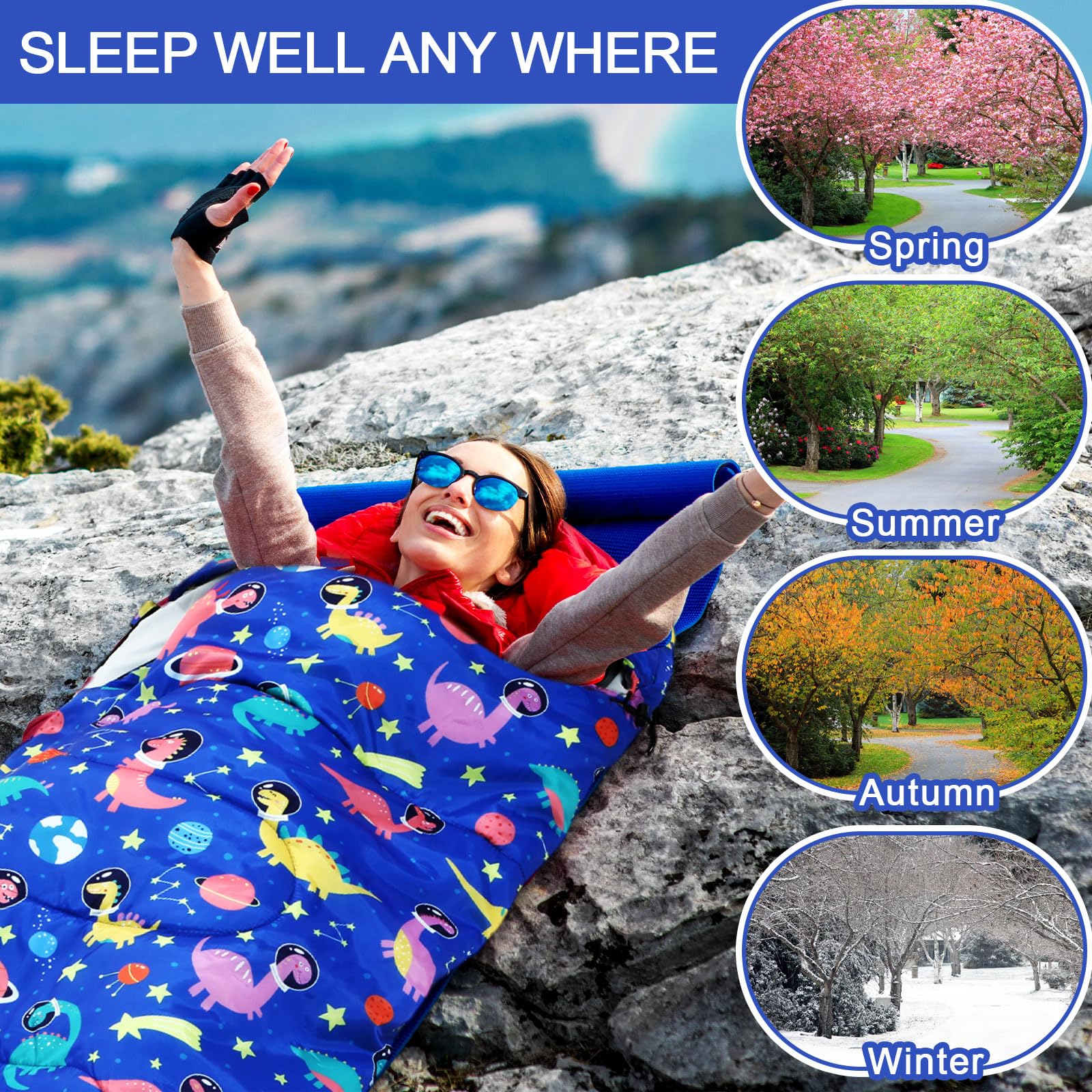 Saco Dormir Camping Crianças 3 Estações - Impermeável Com Bolsa