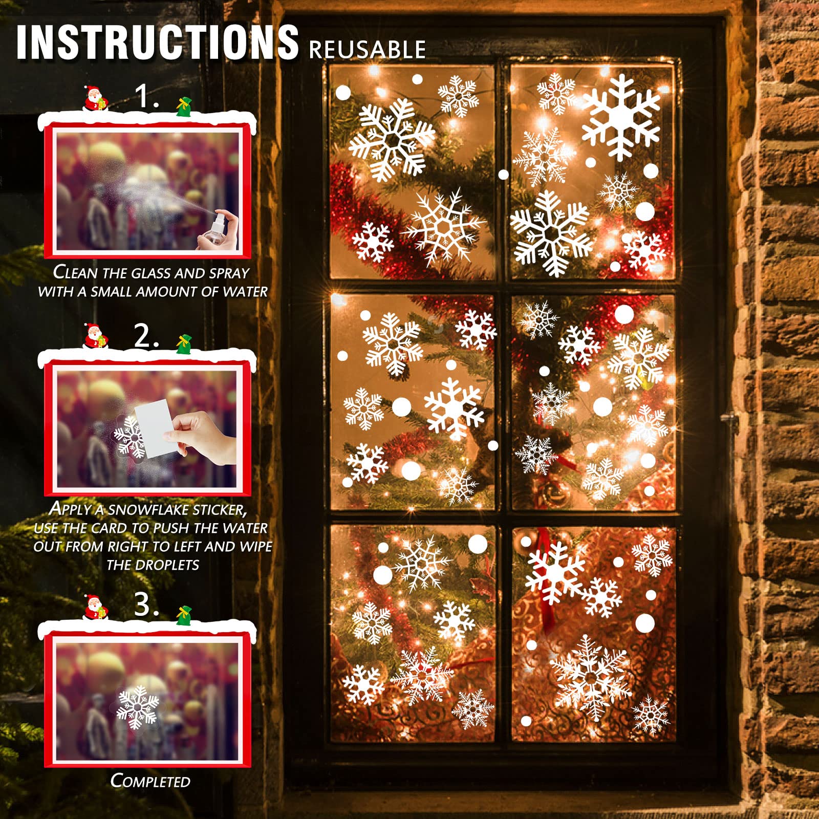 113 PCS Snowflake Window Clings Silver | Removable Winter Window Stickers For Christmas Decor