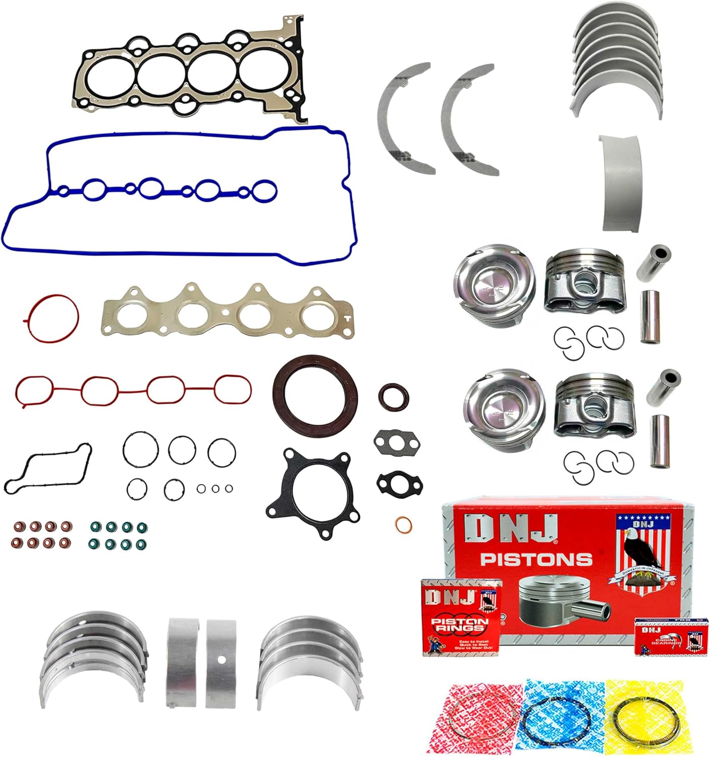 DNJ EK4307 Engine Rebuild Kit for 2013-2018 Hyundai Kia Forte Koup Forte5 Veloster 1.6L L4 16V DOHC 1591cc