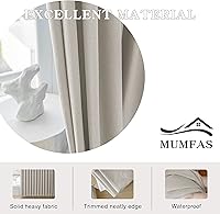Vista 5 de MUMFAS Cortina plisada opaca de lino con aislamiento térmico para oscurecer la habitación, panel de tratamiento de ventana para dormitorio, puerta