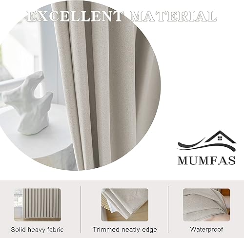 Miniatura 5 de MUMFAS Cortina plisada opaca de lino con aislamiento térmico para oscurecer la habitación, panel de tratamiento de ventana para dormitorio, puerta