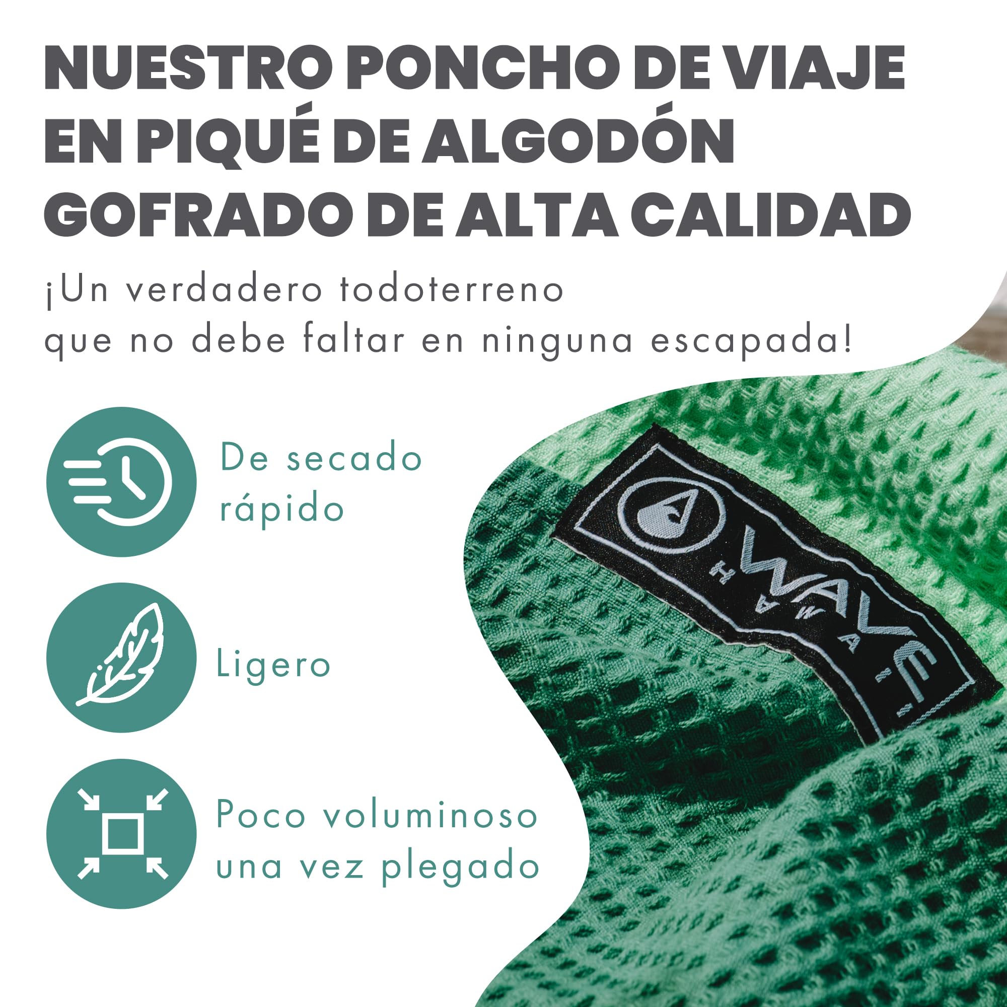 WAVE HAWAII Poncho de surf para hombre y mujer, talla S/M, 155 – 185 cm, 100% algodón, para adultos, toalla de viaje con alta absorción de agua, ayuda para mudanzas, playa para adultos