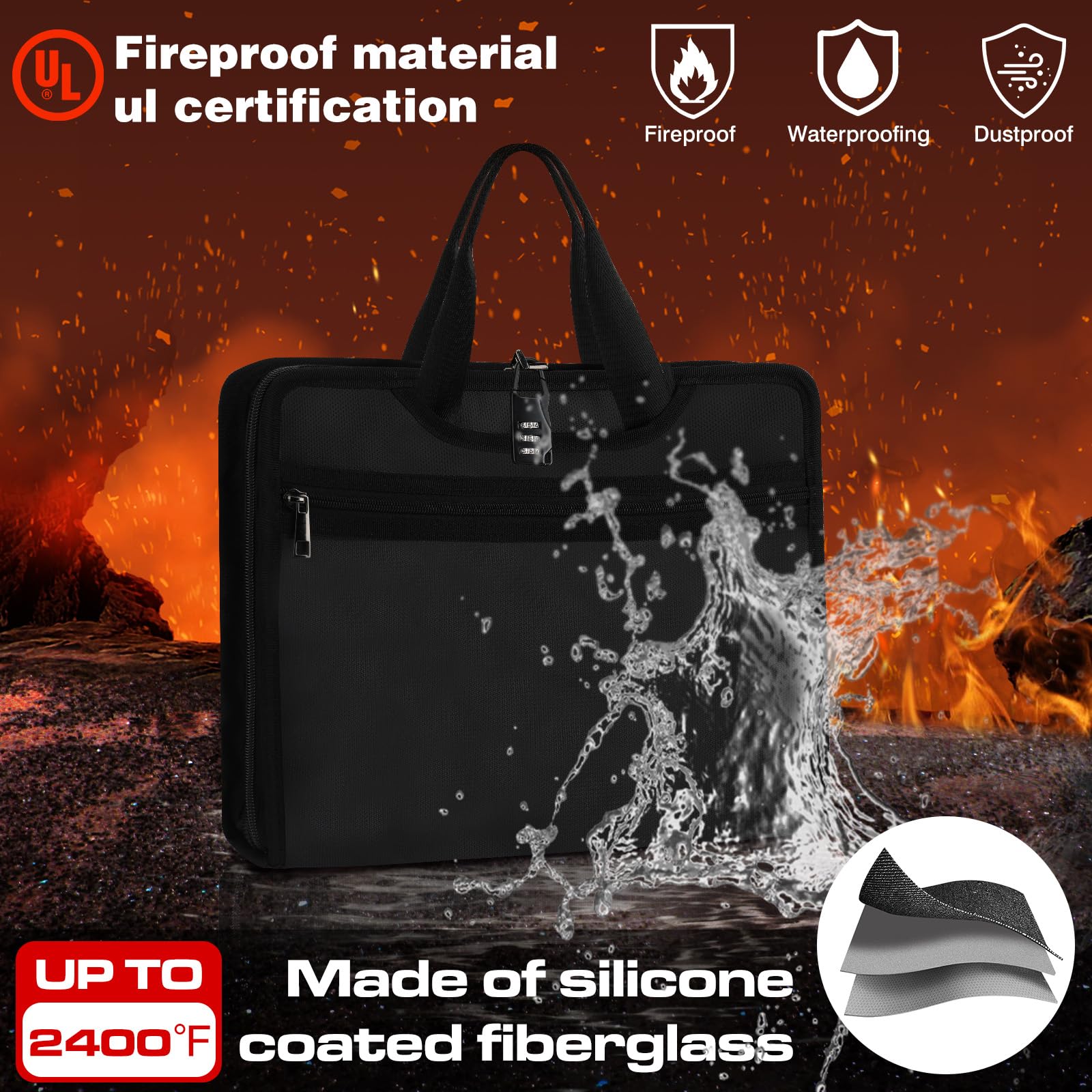 Cartella Portadocumenti A4,Cartella per Conferenze Ignifuga e Impermeabile,Cartella Espandibile con 13 Scomparti,Cerniera,e Etichette Colorate Con 1 Blocco Password per Ufficio, Casa, Scuola,(Nero)