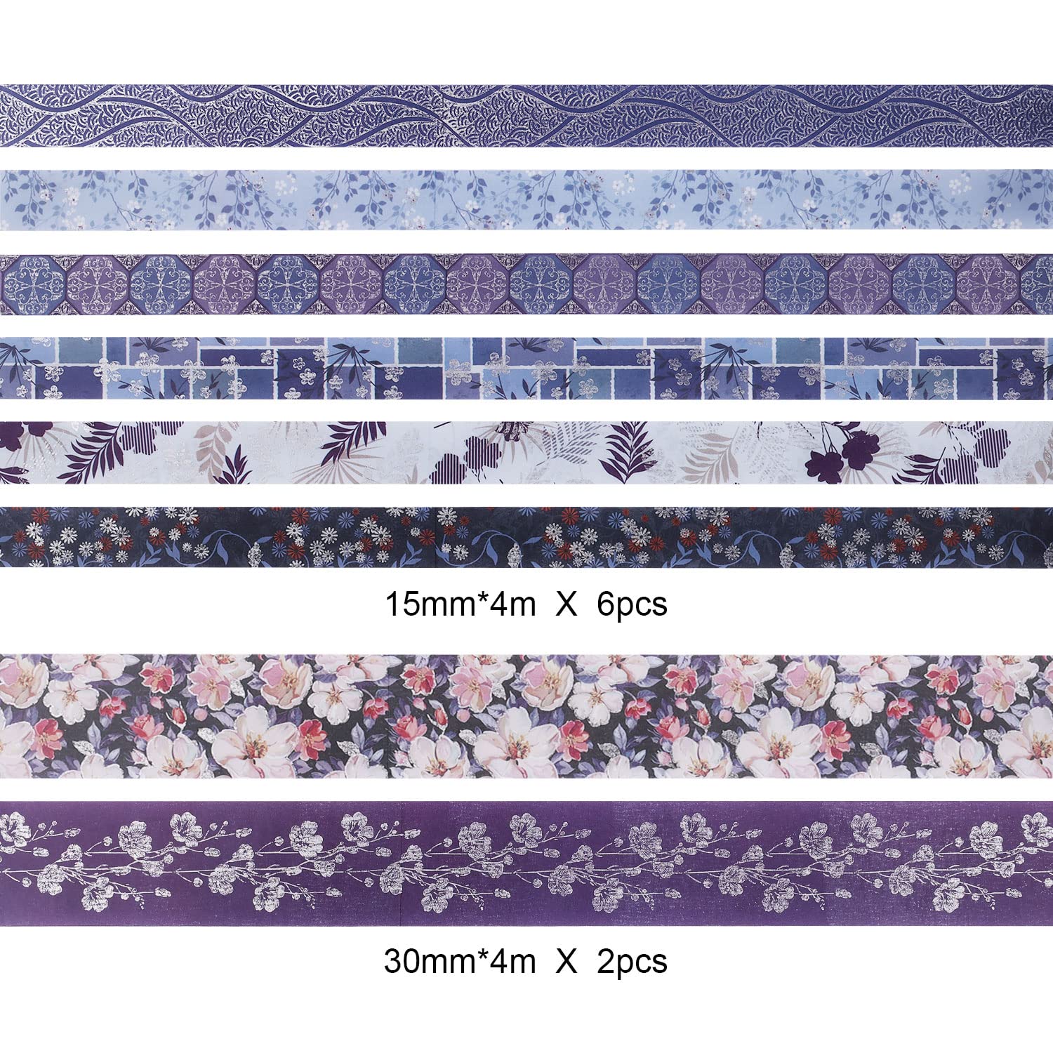 Ruban Adhésif,Ensemble De Bande Adhésive Washi à Fleurs,8 Rouleaux