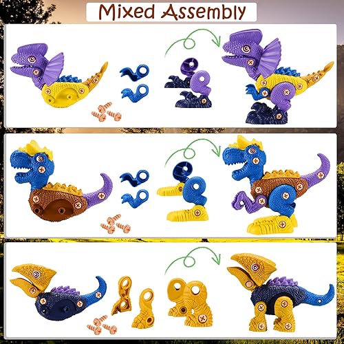 Miniatura 3 de Juguetes de dinosaurio para niños de 3 a 7 años, juego de construcción desmontable con taladro eléctrico, juguetes de construcción de aprendizaje