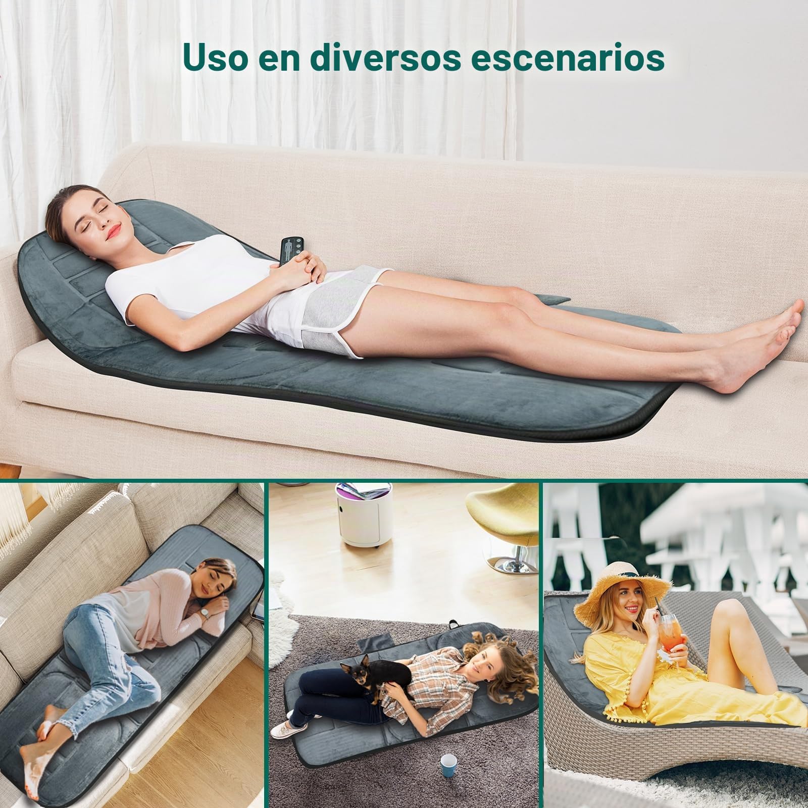 Snailax Alfombrilla de masaje de cuerpo completo con calor, almohadilla de masaje con 5 modos de masaje y 3 niveles de vibración, masajeadores de espalda para aliviar el dolor de espalda, colchón de