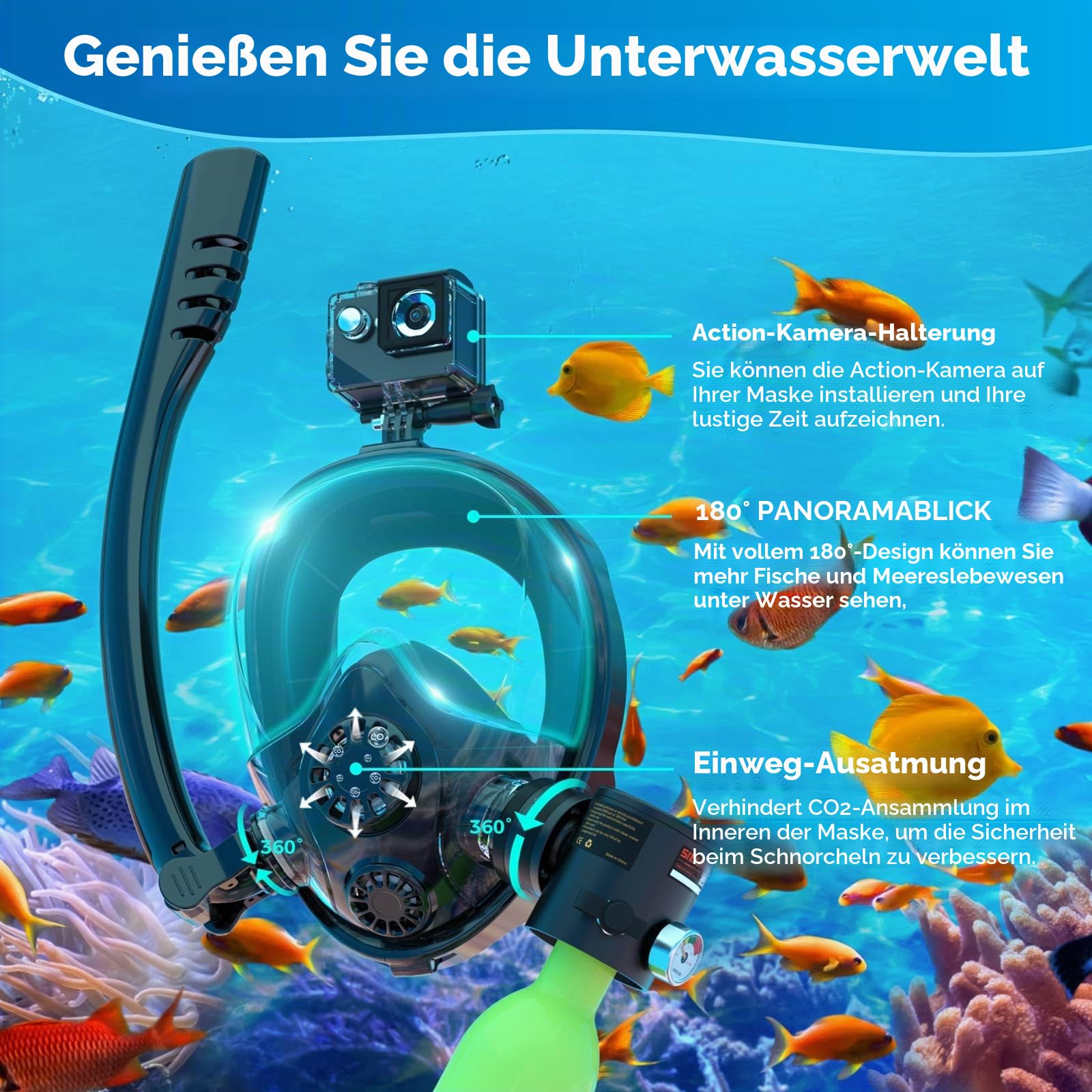 SMACO Mini Tauchflasche mit Tauchmaske 0,5L Mini Sauerstoffflasche Taucherflasche mit Schnorchelmaske Vollmaske, Tauchen Sauerstofftank Tauchausrüstung für Schnorcheln und Freizeittauchen S300