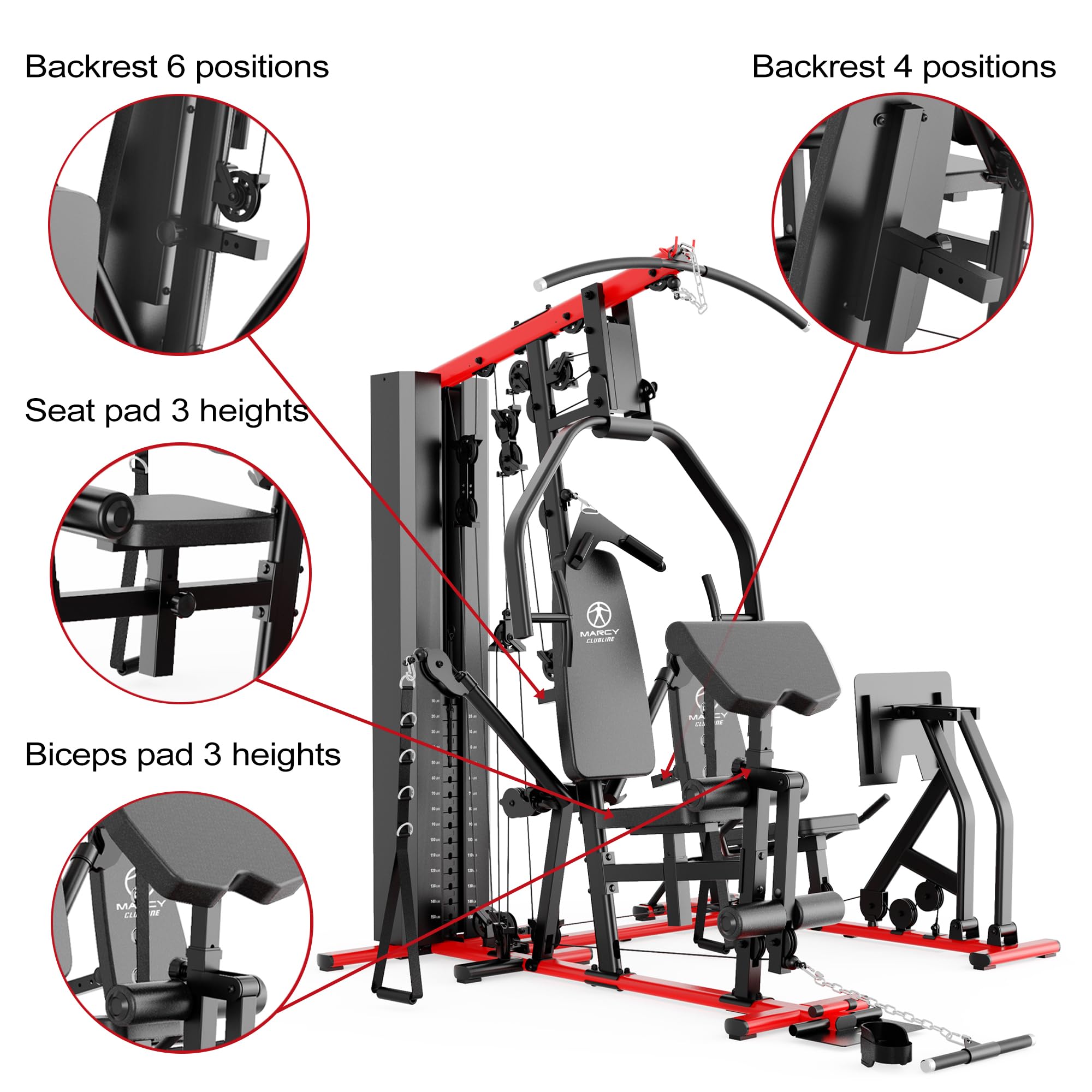Marcy Multiestación Deluxe HG9000 Multigimnasio para Casa con Leg Press - Resistencia 102,5kg - Polea Alta Media y Baja. PEC DEC Independiente Varios Ajustes Gimnasio Completo