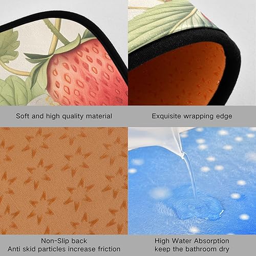 Miniatura 4 de Alfombrillas de cocina de fresa y flor, 2 piezas para piso, alfombras de cocina de pelo bajo, acolchadas, absorbentes, cómodas, para fregadero de
