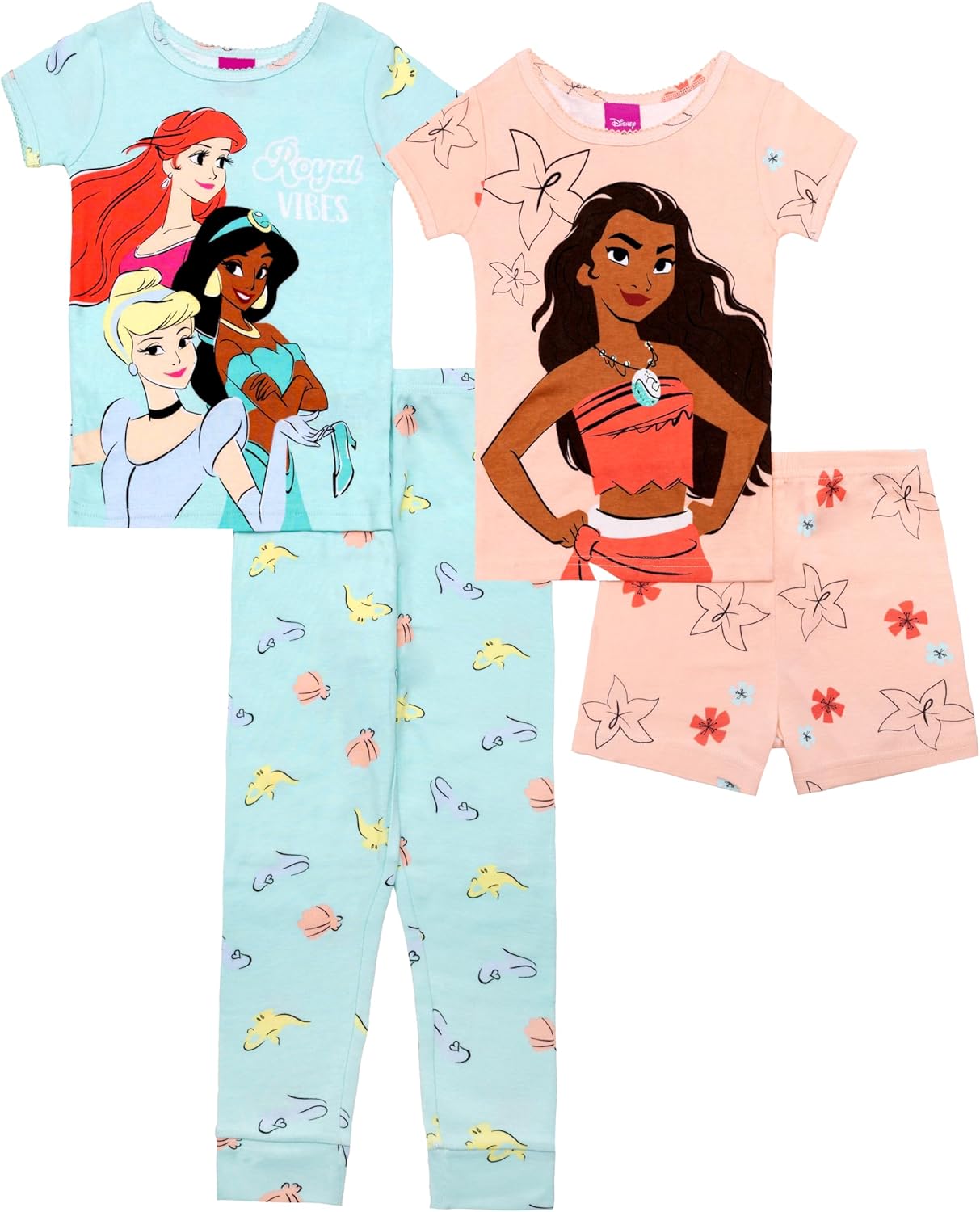 Disney girls 4-piece Snug-fit Cotton Pajama Set, Soft & Cute for Kids