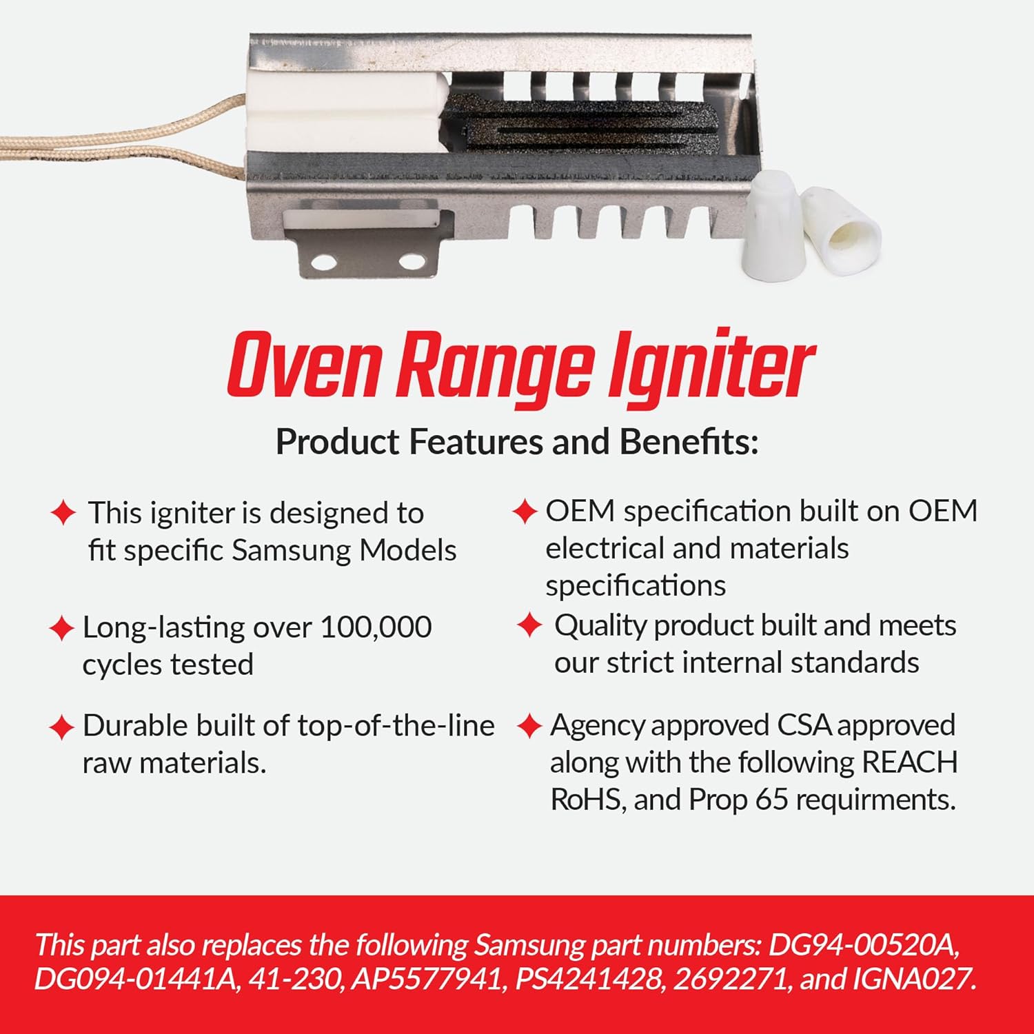 Compatible with DG94-01012A, wb13k21, AP5967723 and dg94-00520a - Premium GE Oven Igniter for Gas Stove and SmallOvens (DS039KX) - Gas Oven Igniter Replacement for Commercial & Home WallOven gasrange