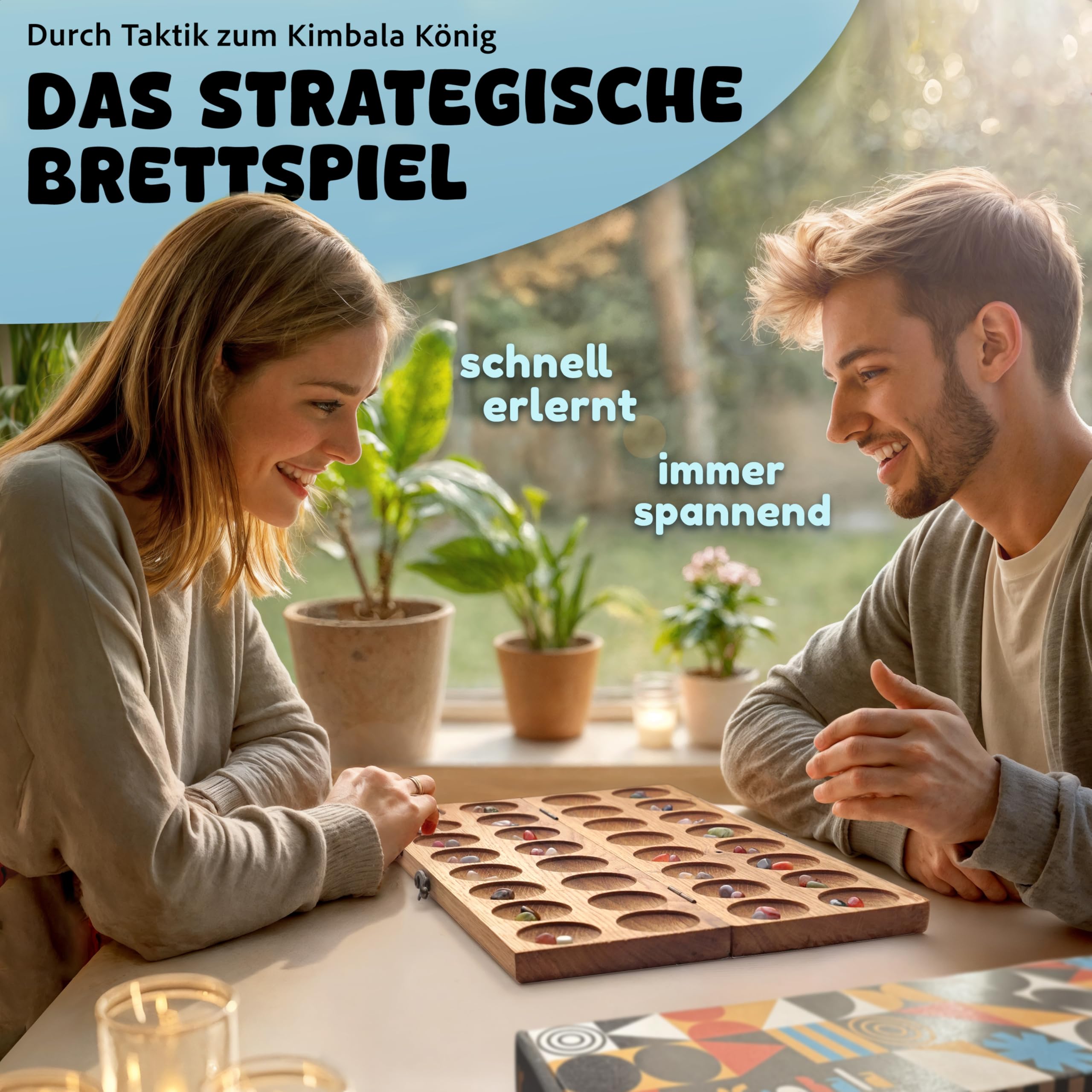 Kimbala Mancala Kalaha Strategiespiel aus Holz für Kinder und Erwachsene inkl. Beutel