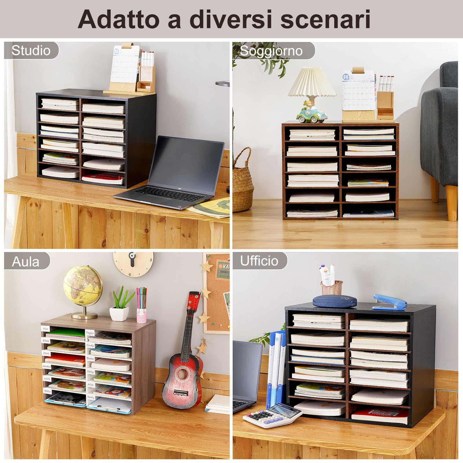 GUUSII HOME Porta Documenti Ufficio Scrivania Organizzatore Portadocumenti a4 Organizer Ufficio Portaoggetti Documenti Desk Organizer Vaschette Legno Cassettiera Con
