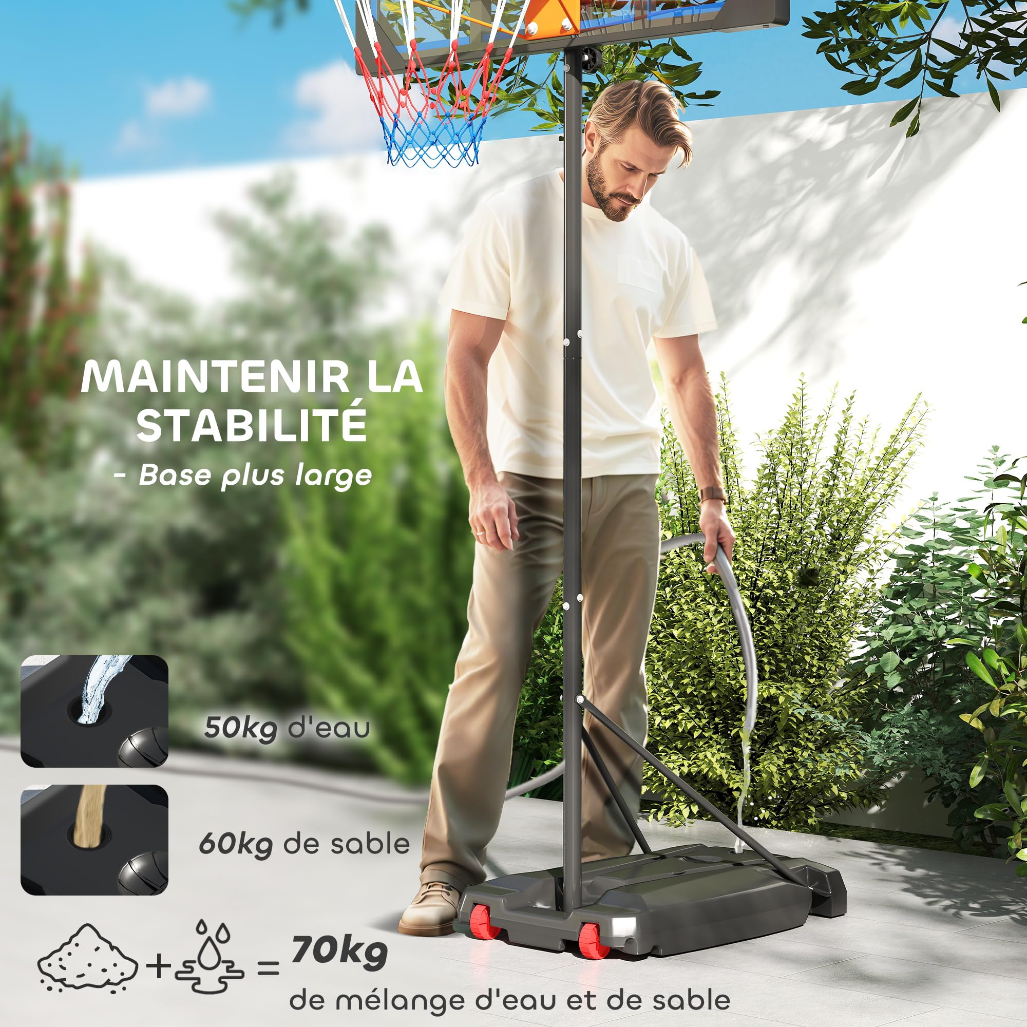 AIYAPLAY Panier de Basket, Hauteur réglable de 210-260 cm, Panier de Basket extérieur et intérieur avec Roues, Base de lestage, Cadeau pour garçon et Fille, Bleu