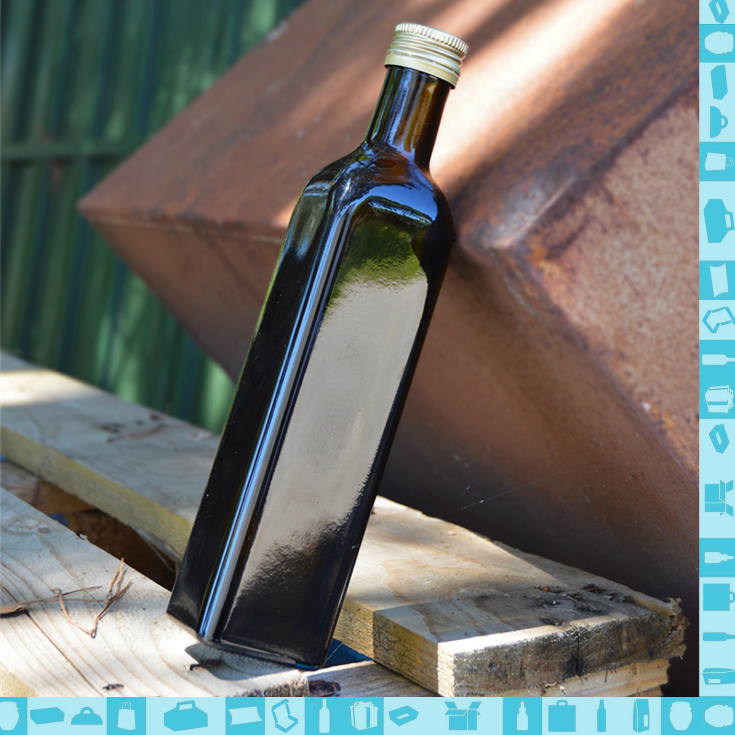 Espirito Rebelde 20 Flaschen aus dunklem Glas, 500 ml, mit schwarzem Schraubverschluss + 20 Dosen | Olivenöl, Essig, Alkohol | Ölflasche aus Glas