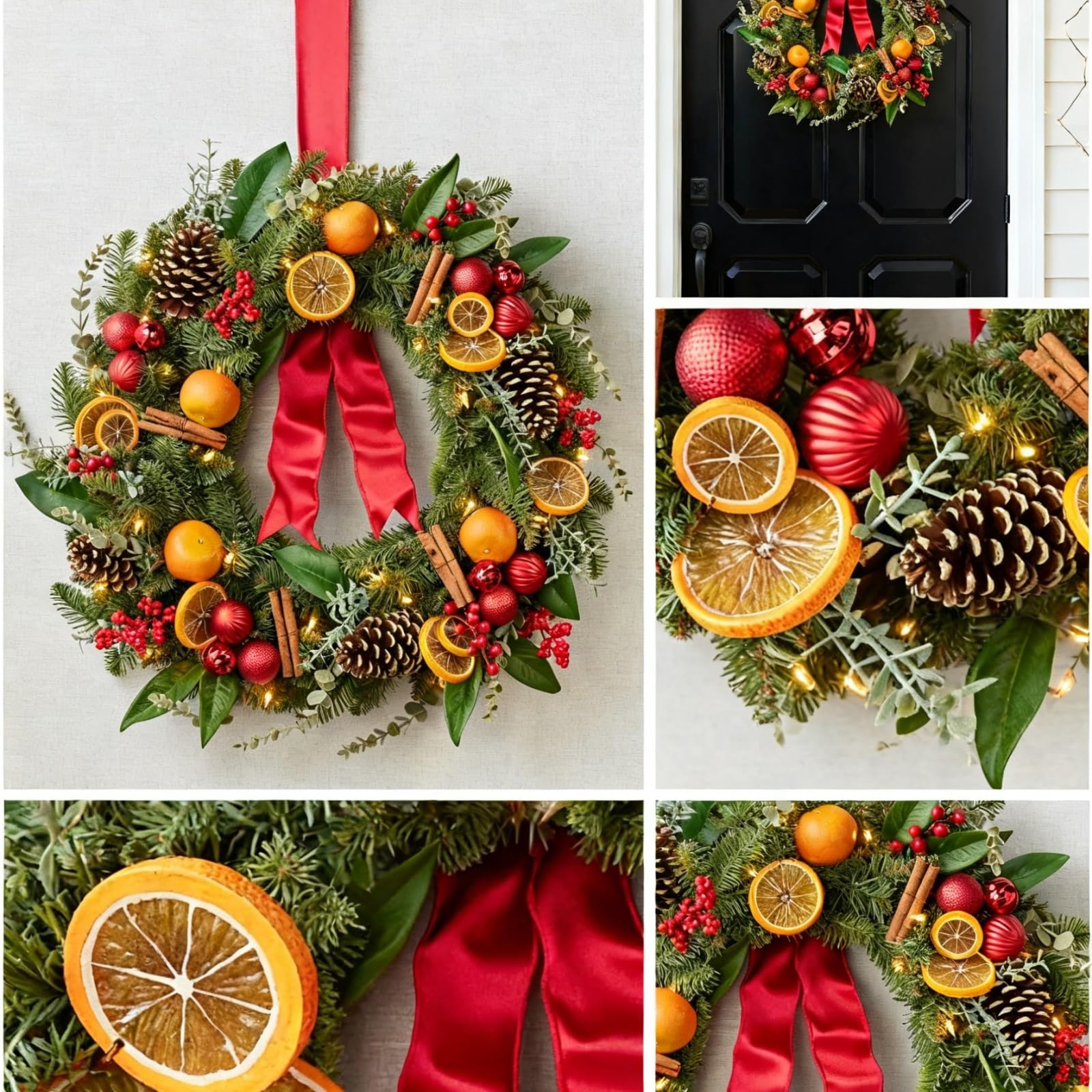 Winterkranz Dekokranz Weihnachtskranz Mit Künstlichen Orangefarbenen Weihnachtskugeln Als Tischdekoration Adventskranz Christbaumschmuck(80CM)
