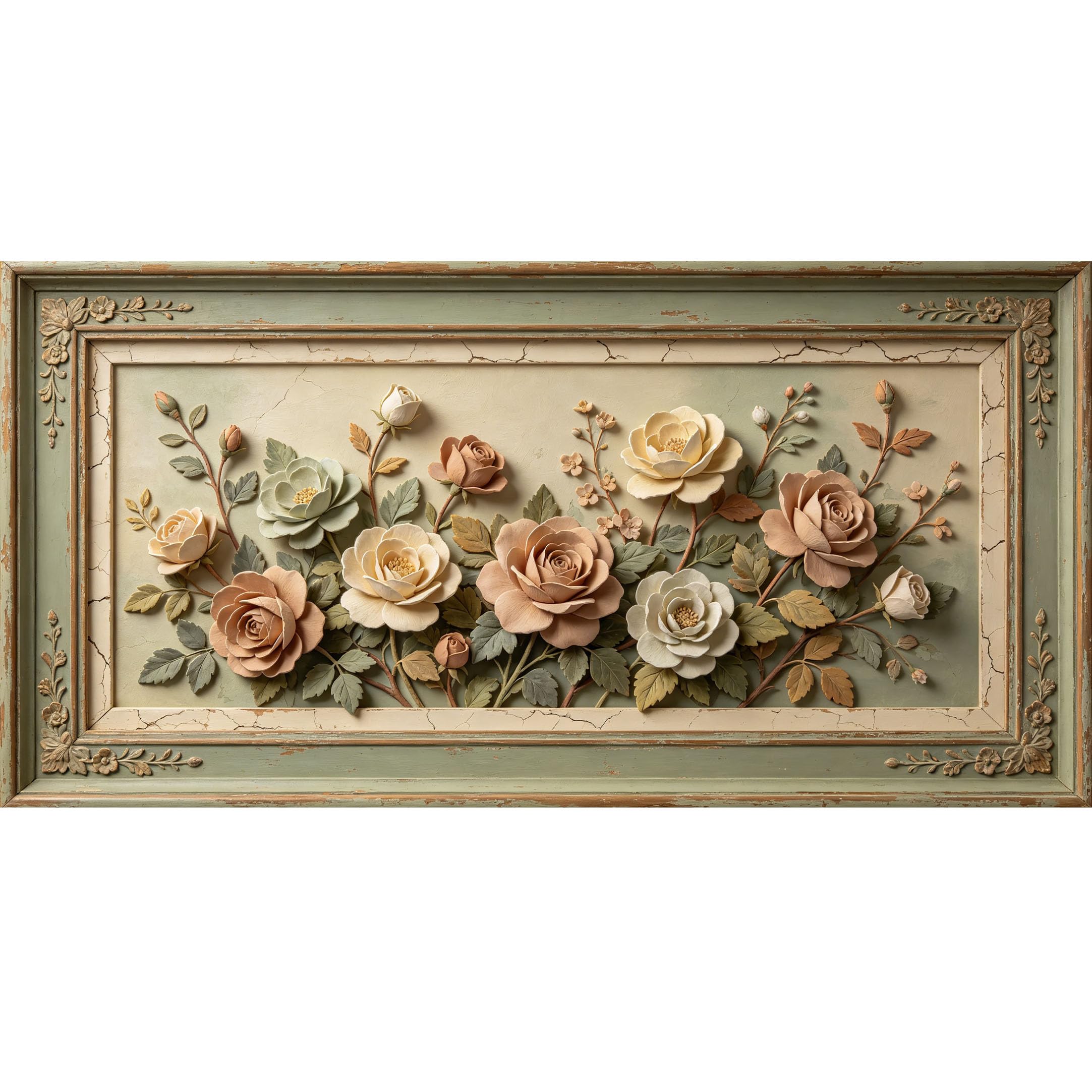 Agglomerix 3D Framed Wall Art Rose Flower Botanical Farmhouse Textured Relief Large Size SelfAdhesive Removable Wall Decor Prints Artwork for Living Room Bedroom Office
