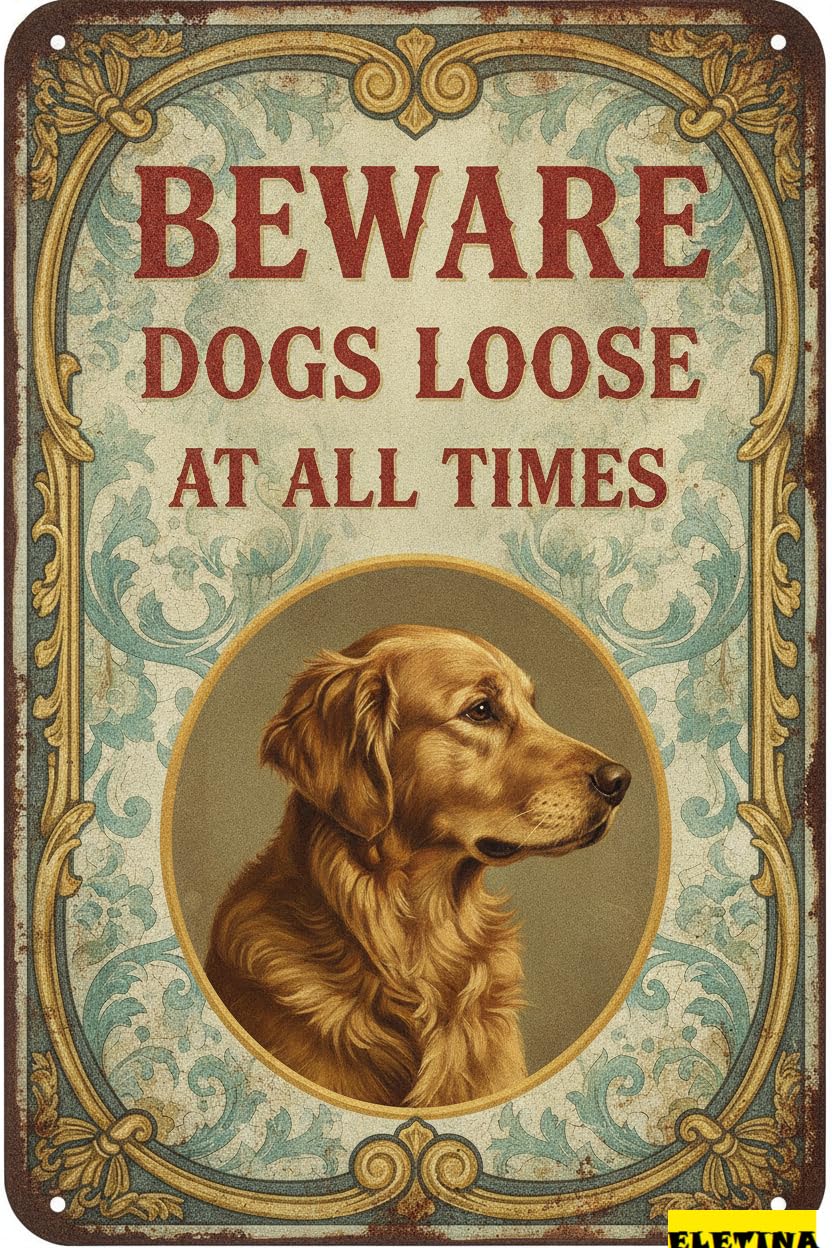 Dogs Loose Golden Retriever Warning Tin Sign, 8x12 Inch