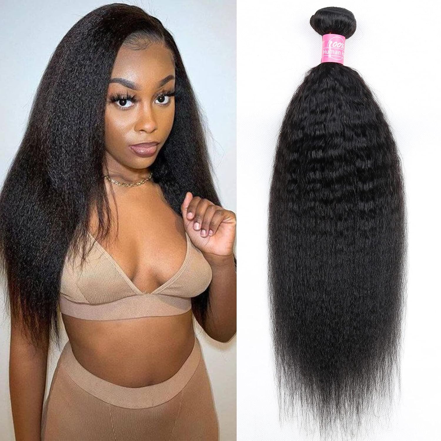 Kinky Straight Bundles Human Hair 14inch Yaki Straight Hair 1 Bundle 10A Brazilian Kinky Straight Human Hair Weave Extensions For Black Women 100g/bundle Natural Color