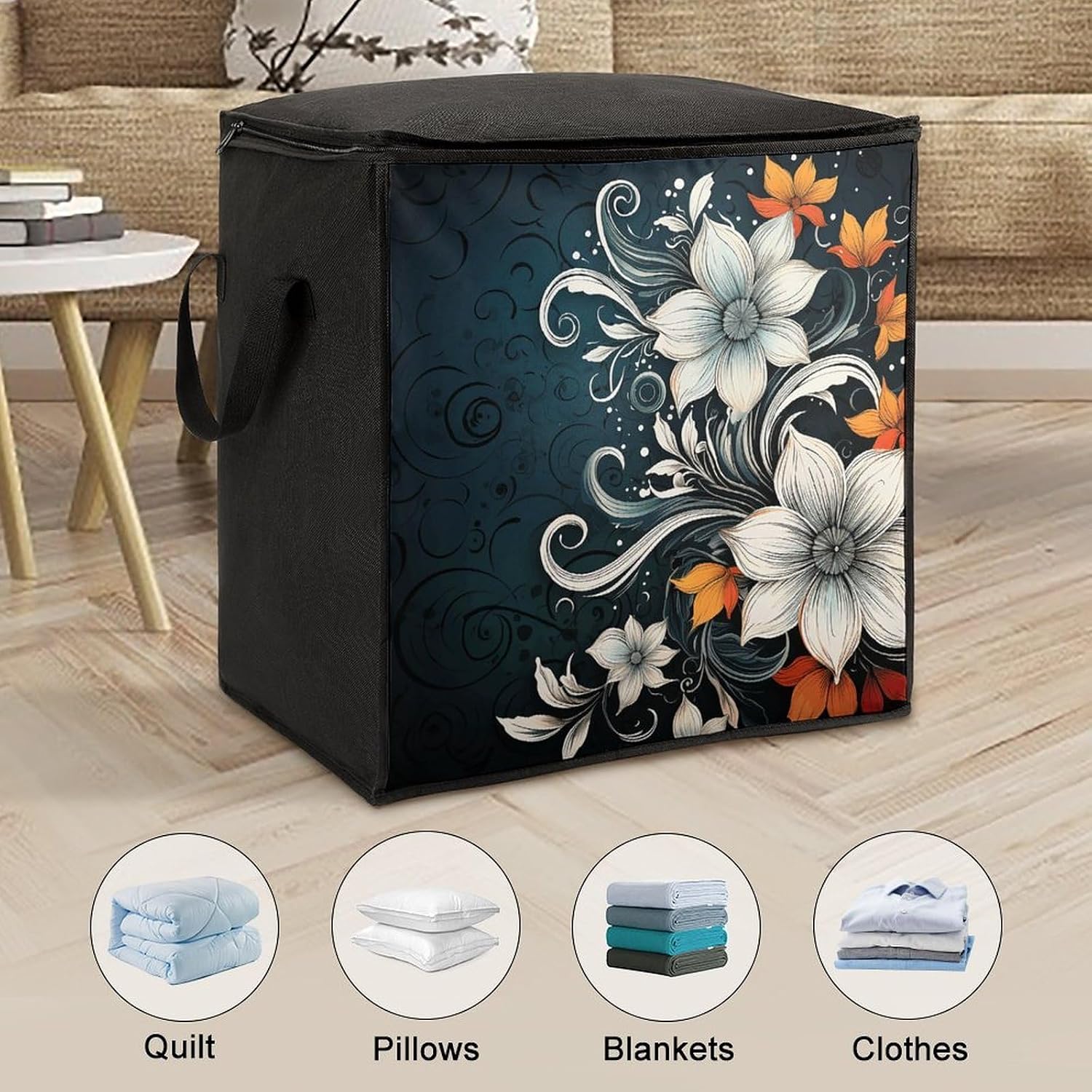 Novelty Boho Abstract Flowers Storage Bags Moving Bags Storage Bins image 3