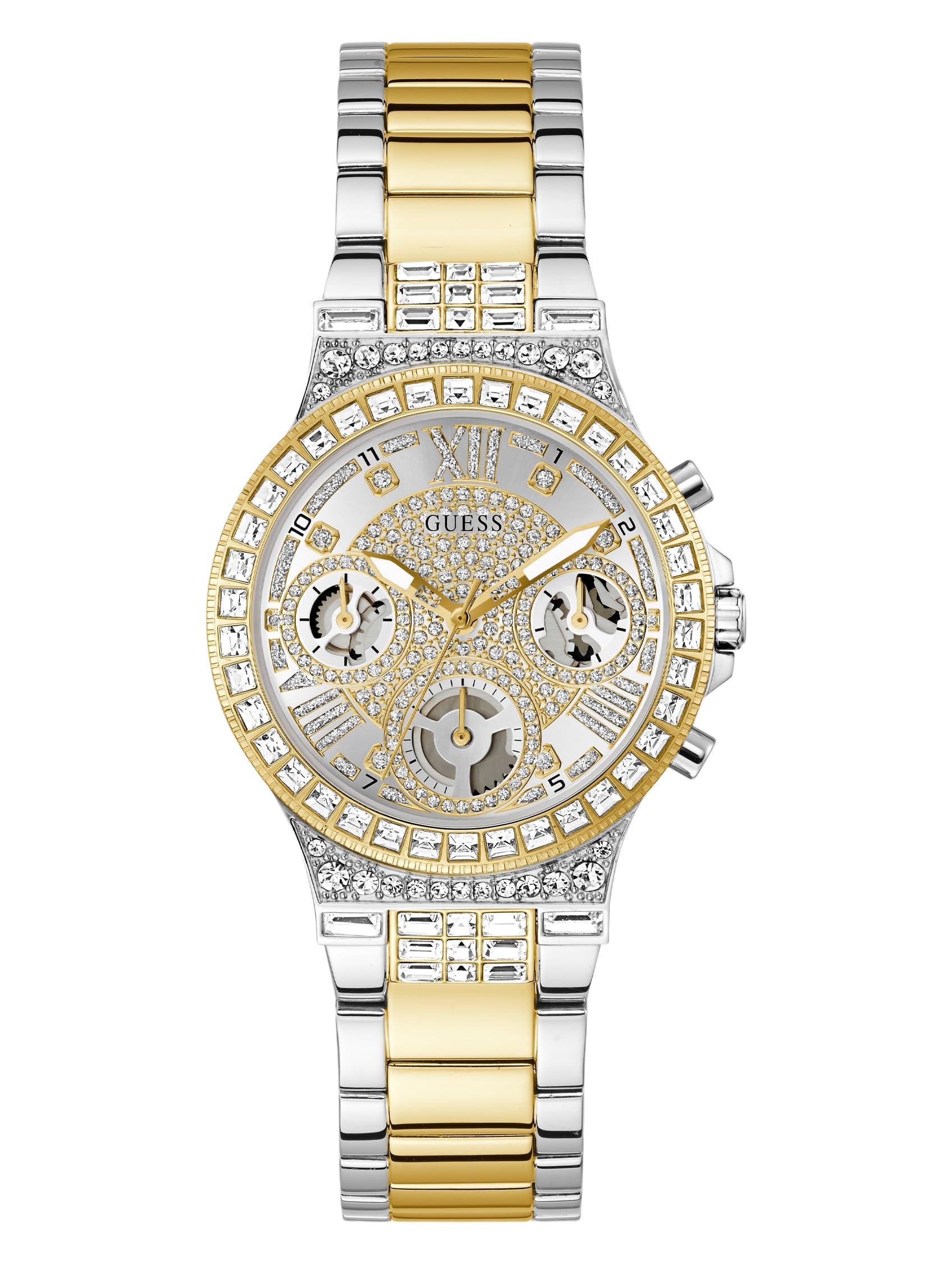 Guess Moonlight GW0320L7 - Orologio da polso da donna con datario, con zirconi, bicolore in acciaio inox, vetro minerale, quadrante bicolore, 3 bar, diametro cassa: 36 mm