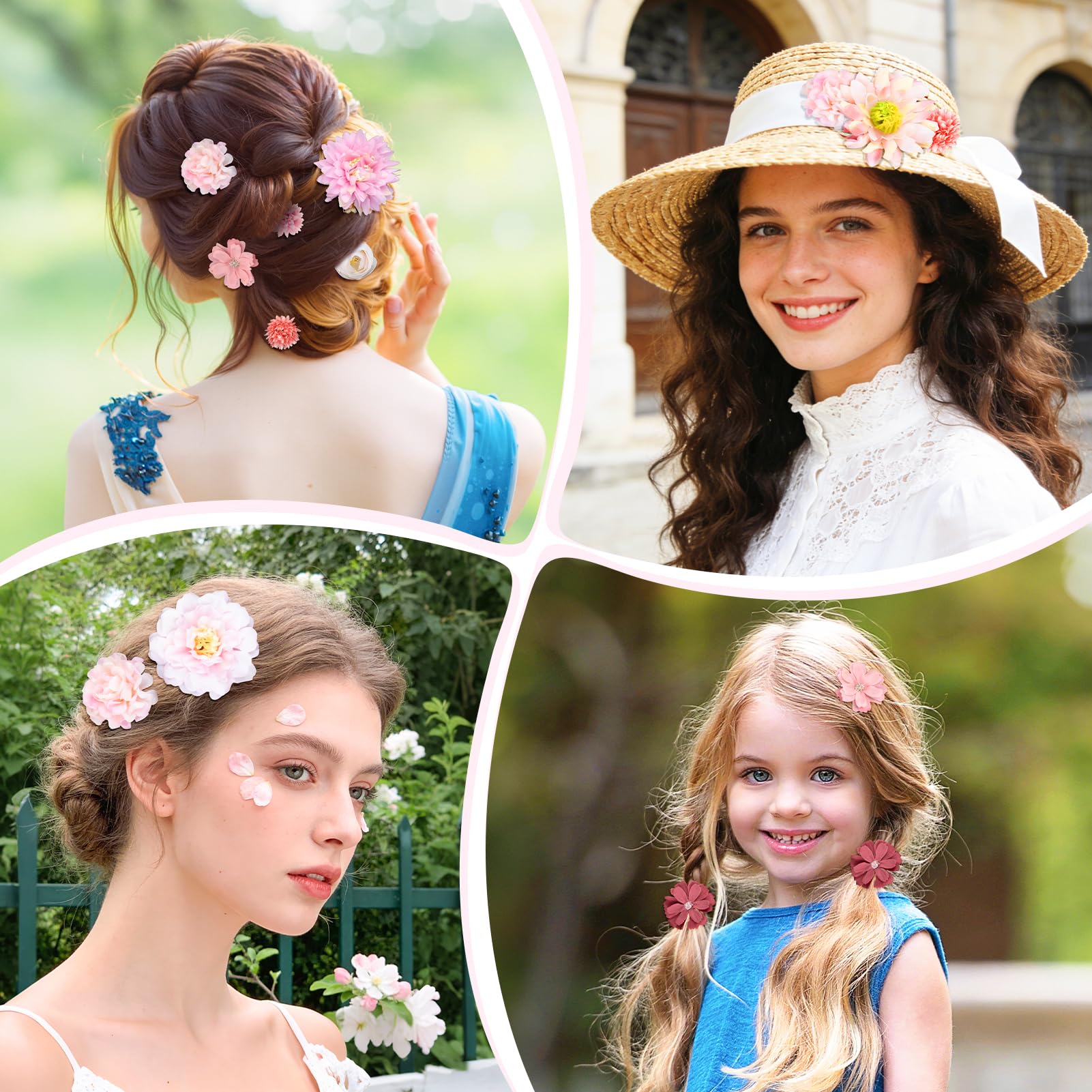 Kiiwah 18 Pezzi Mollette Fiori per Capelli per Donne e Ragazze, Fermaglio Fiore Seta Mollette Fiori Artificiali per Capelli Fiore Boho per Sposa Festa Spiaggia Nozze Estate