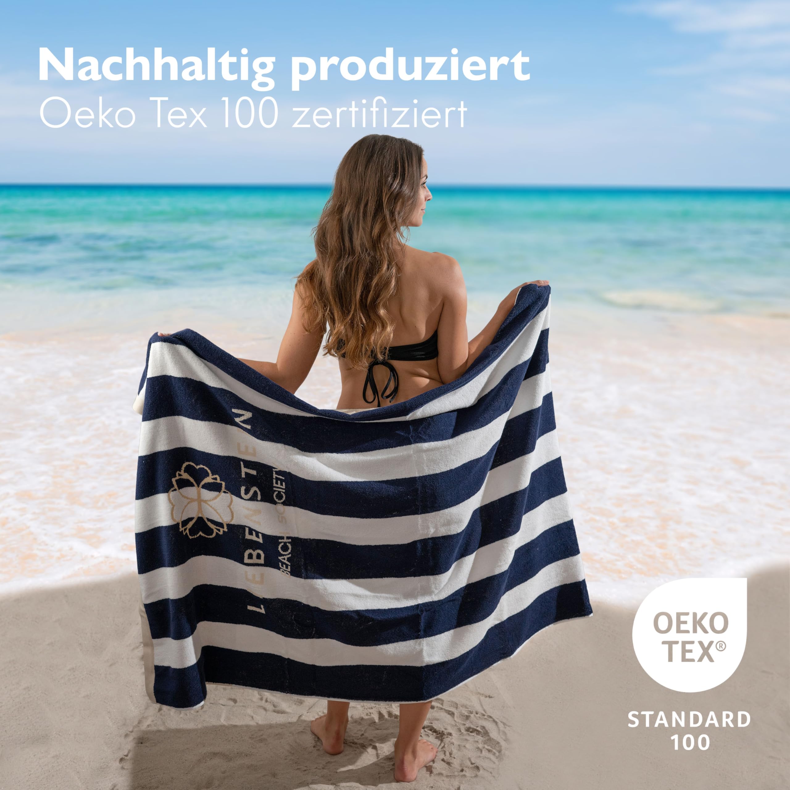 Liebenstein® Premium Strandtuch Beach Society – 100x180 cm – softig weiches Strandhandtuch mit stylischem Muster - aus 100% feinster Baumwolle in Portugal gefertigt