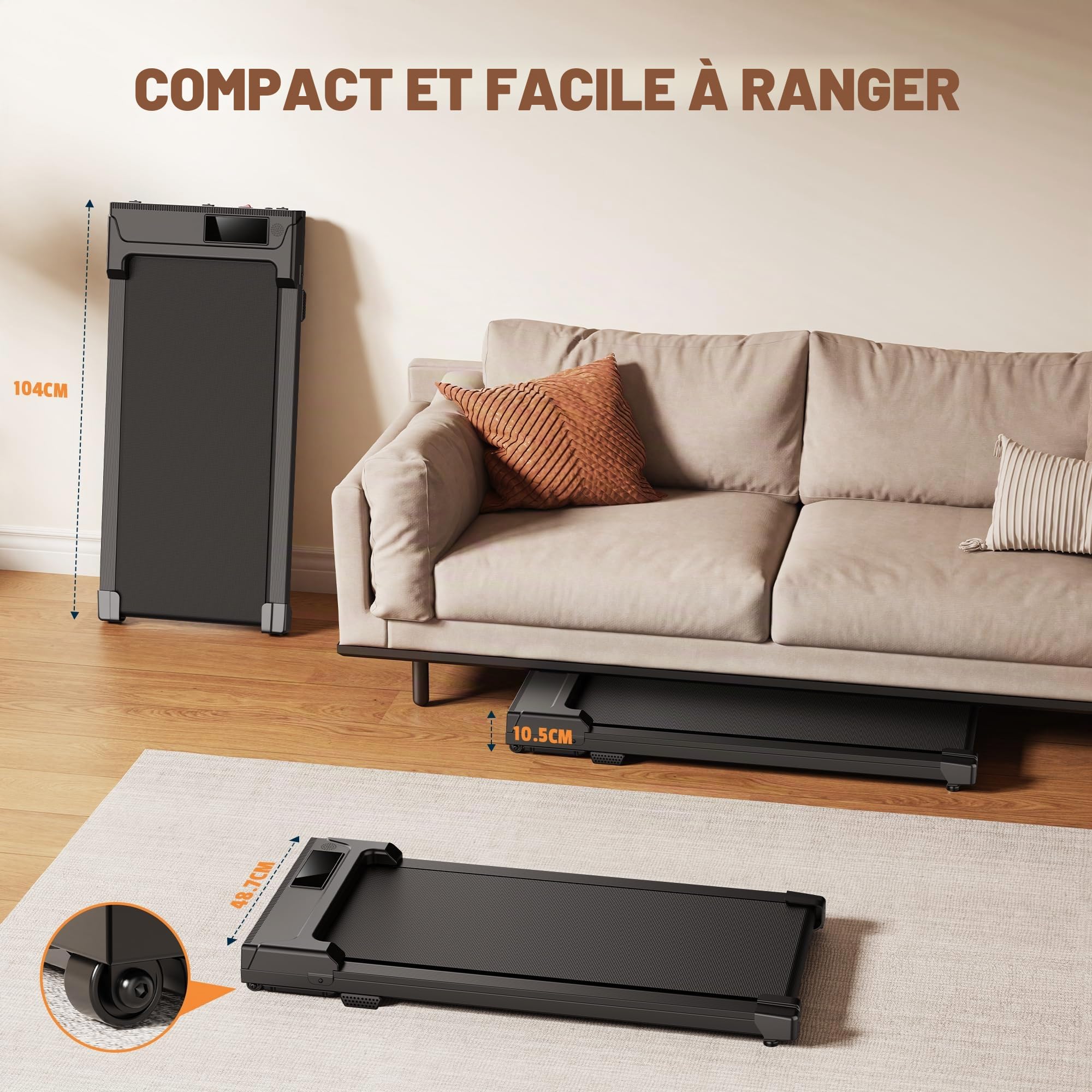 Tapis de Course 3 en 1 Walking Pad Compact avec LED Écran et Télécommande, Tapis Roulant Électrique Silencieux