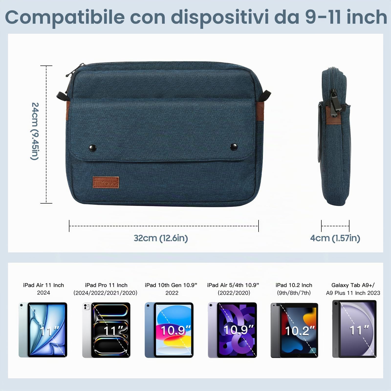 TiMOVO 9-11" Custodia per Tablet con Tracolla per iPad 10a Gen. 10.9", iPad 9a/8a/7a Gen. 10.2", iPad Air 11/Air 5a/4a Gen. 10.9", Galaxy Tab A9+/A9 Plus 11", Indaco