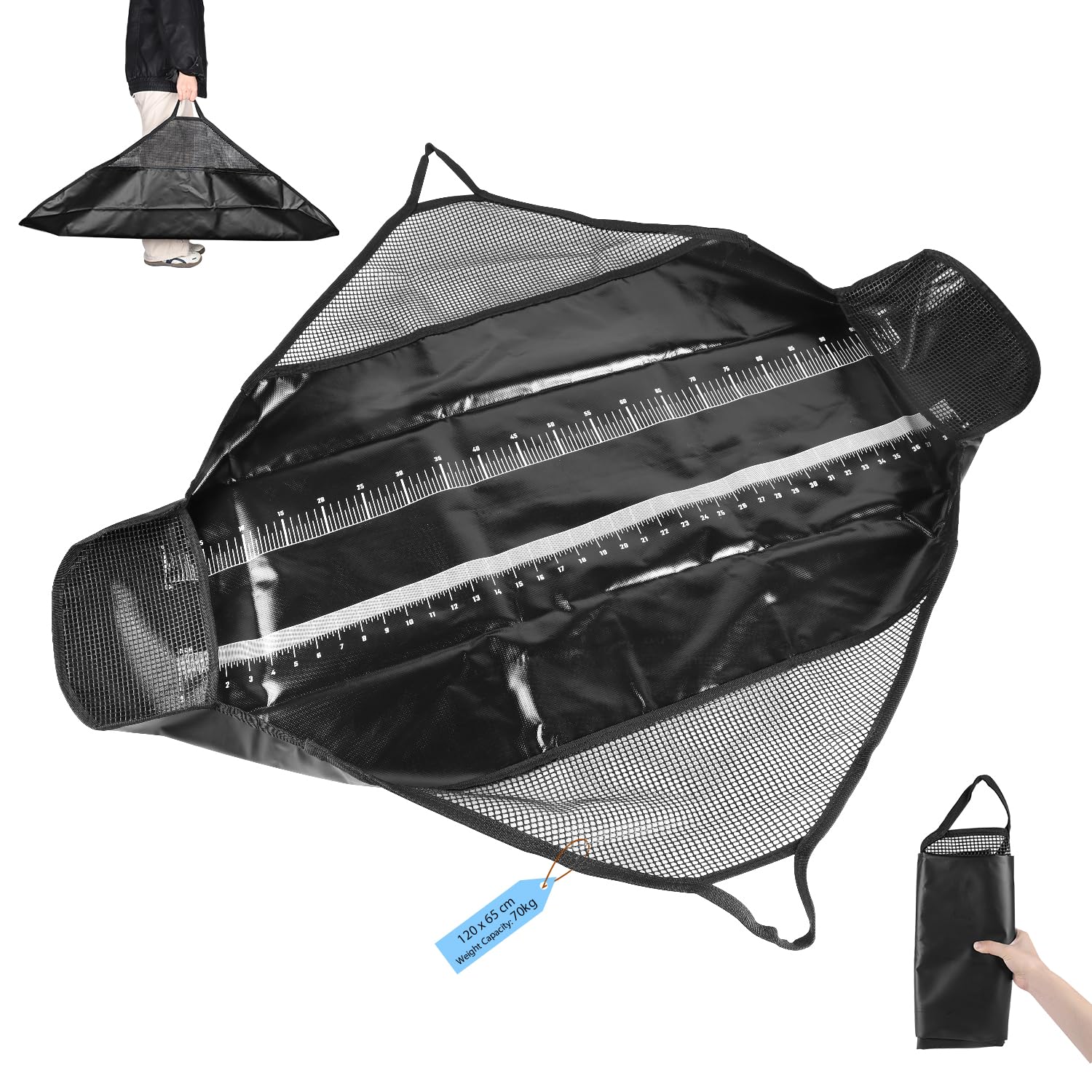 Tappetino da Sgancio con Metro 120x 65cm Tappetino da Pesca Pieghevole PVC Borsa Impermeabile per Pesare,Pesci Tappetino Atterraggio con Maniglie per Persici Grossi,Carpe,Pesci Gatto,Predatori