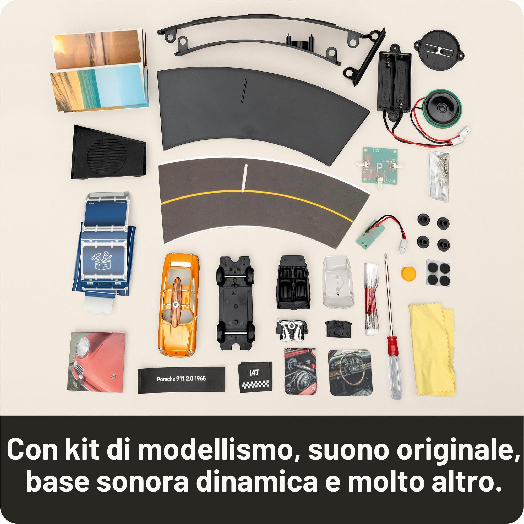 FRANZIS 67299 – Porsche 911 Special Edition Tavola da surf Calendario dell'Avvento – Modellino in scala 1:43, con modulo audio e libro di accompagnamento a 52 pagine