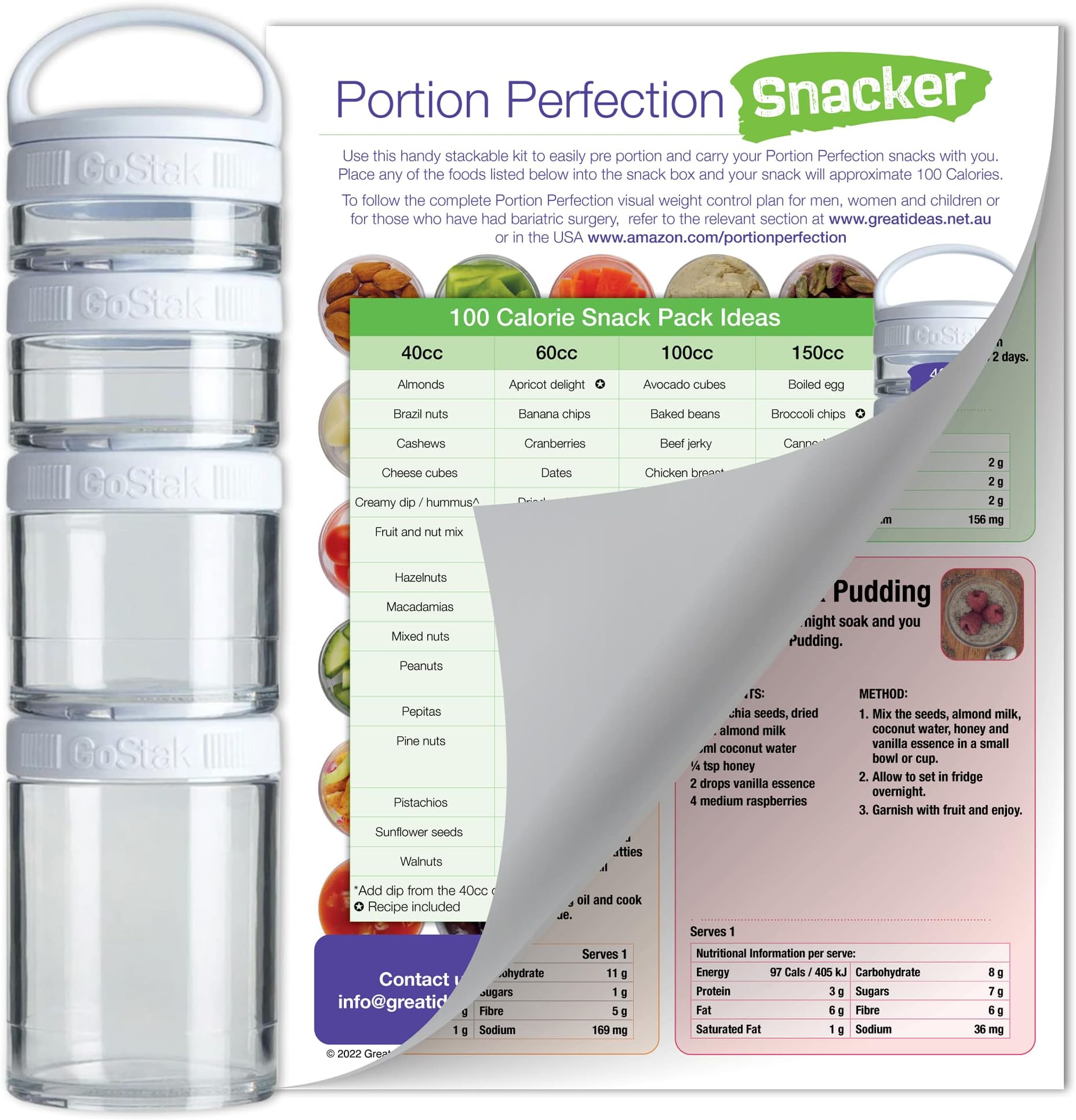 Portion Perfection Portion Control Container for Weight Loss | 4 Piece Stackable Snack Container for Adults & Kids | Bariatric Portion Control Containers | On The Go Snack Container with Guide