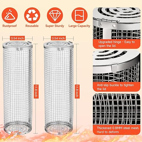 Miniatura 3 de Cesta de parrilla de 2 piezas, cesta para parrilla de barbacoa, canasta rodante para parrilla, accesorios de parrilla de malla de acero inoxidable,