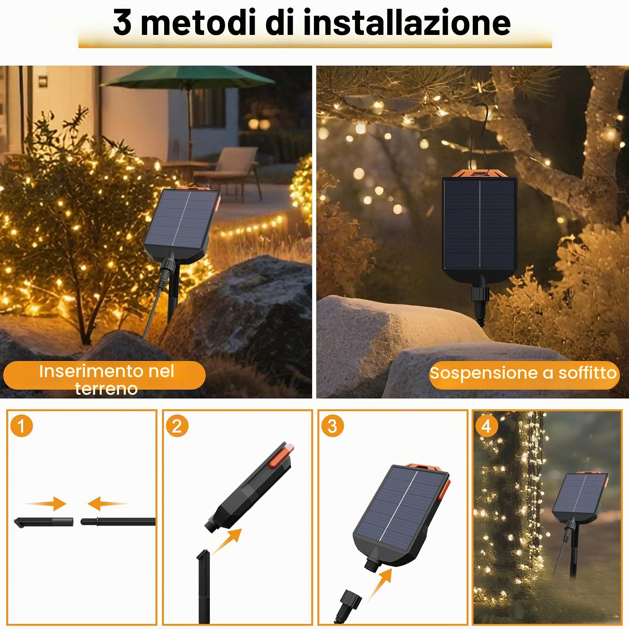 Aufun Luci Solari da Esterno, 1000 LED Luci ad Energia Solare Impermeabile Bianco Caldo 8 Modalità Luci con Telecomando per Festa in Giardino Balcone Terrazza Decorazione Domestica (100m)