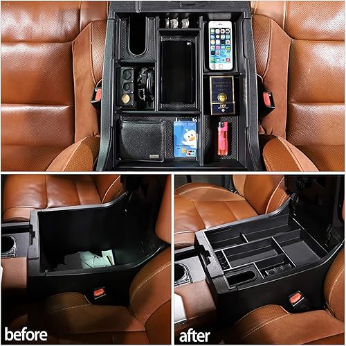 Miniatura 3 de LLKUANG Bandeja organizadora para reposabrazos de consola central de automóvil, para Toyot Tundra 2007-2021 ABS negro bandeja de almacenamiento