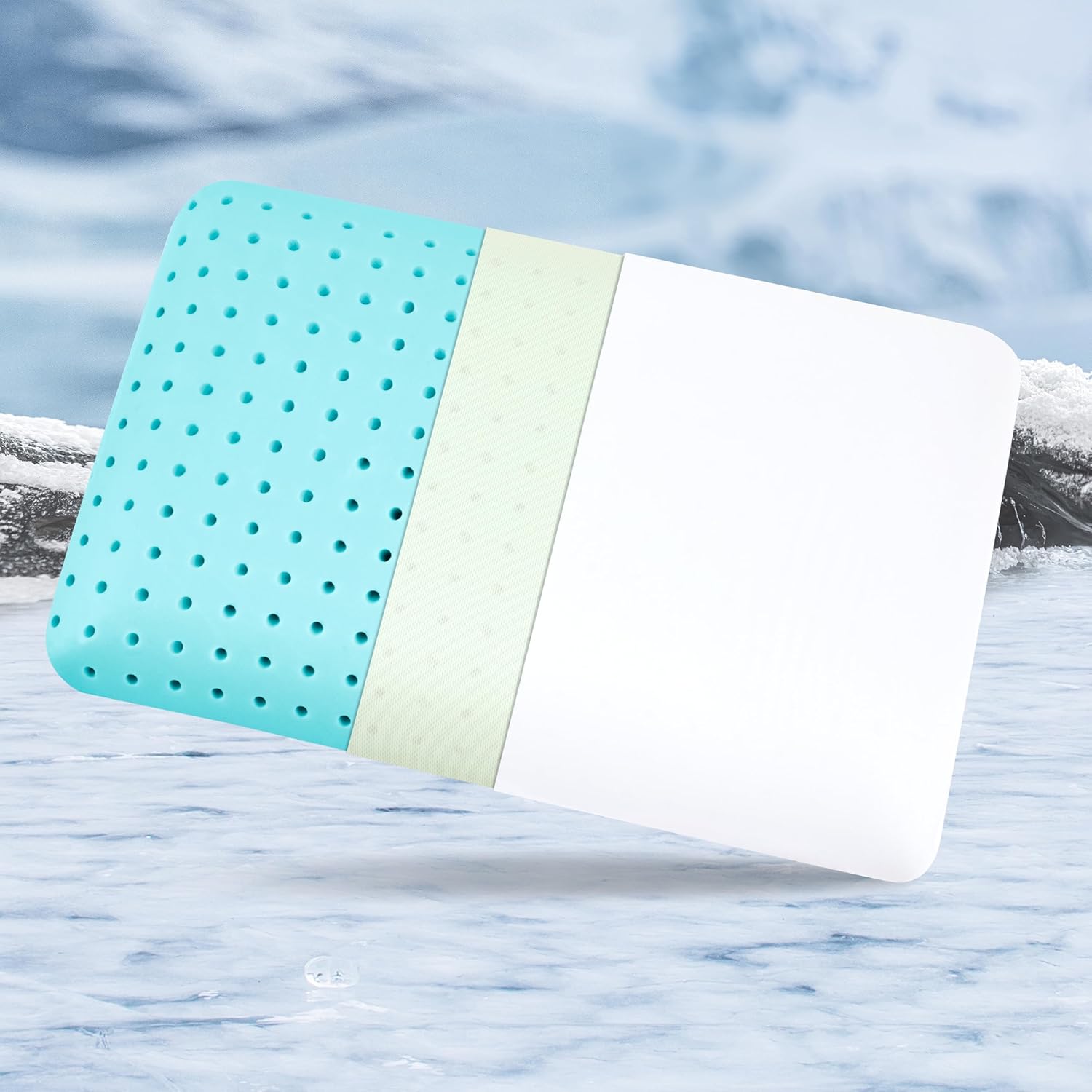 Sonive Ultra Thin Cooling Memory Foam Pillows, Summer Bed Pillows for Back, Stomach or Side Sleepers, Flat Pillow with Washable Cover, Premium Cooling and Soft(24.8" x 16" x 3.55")