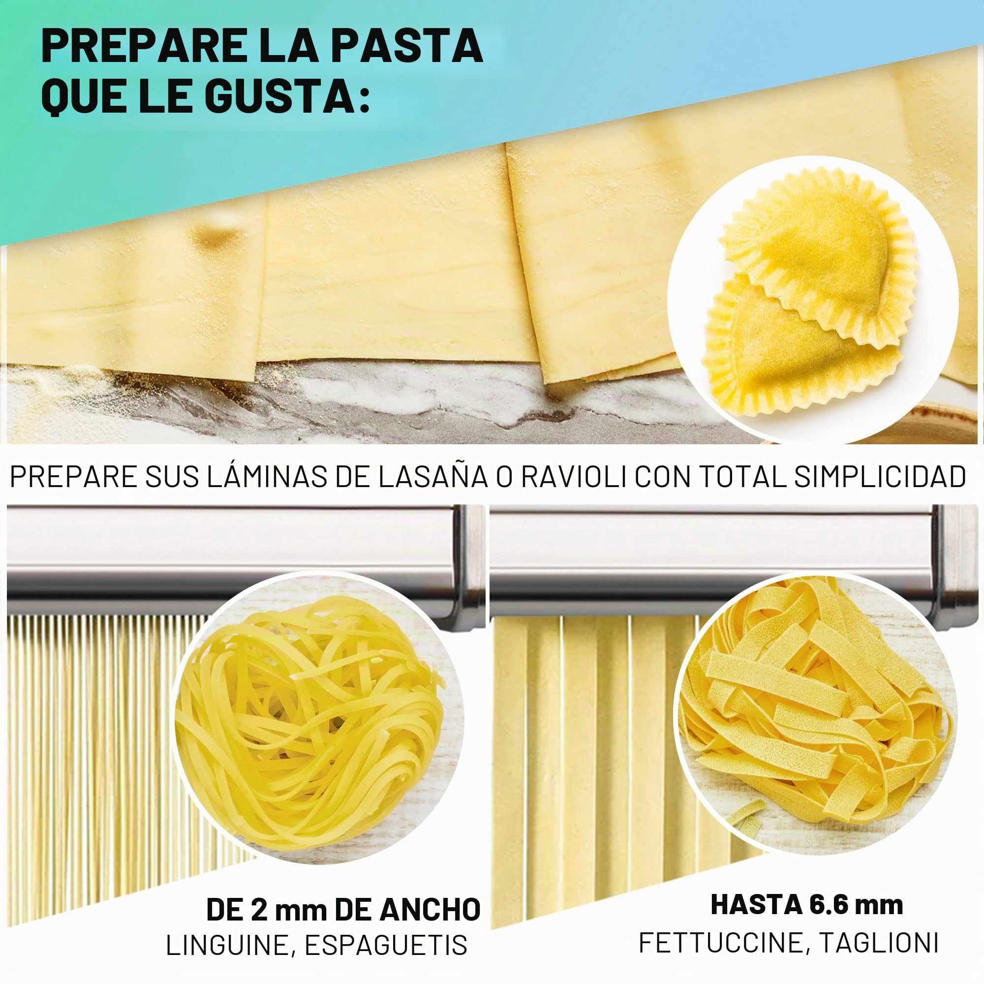 VeoHome Máquina manual de pasta con secador, acero inoxidable, herramienta versátil con grosor ajustable, laminador y manivela - fideos frescos caseros, espagueti, lasaña
