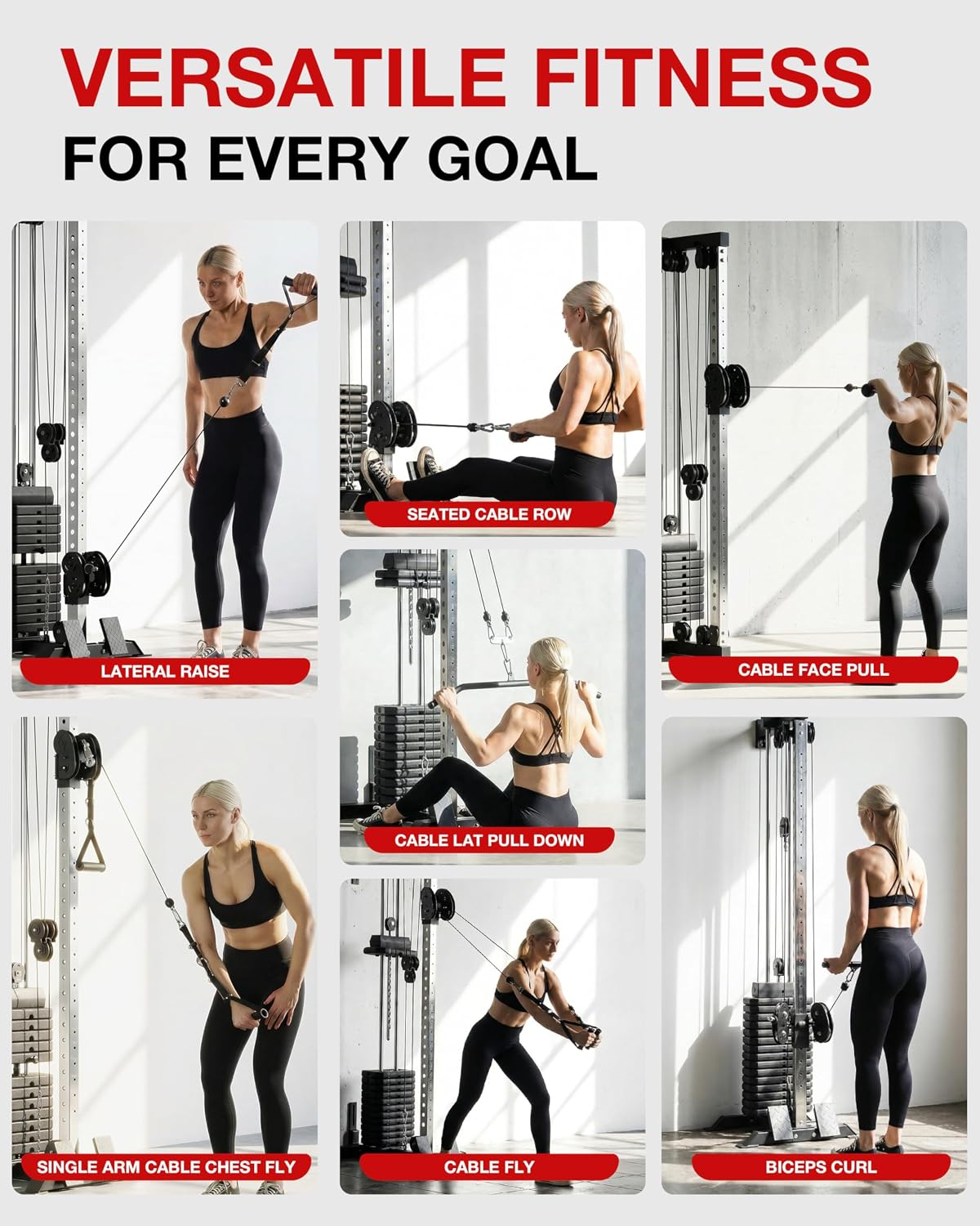 Mikolo Wall Mount Cable Machine, 190lb Weight Stack Cable Station, All in One Machine with Dual Pulley System and 27 Positions for Home Gym Fitness Equipment, Black thumbnail