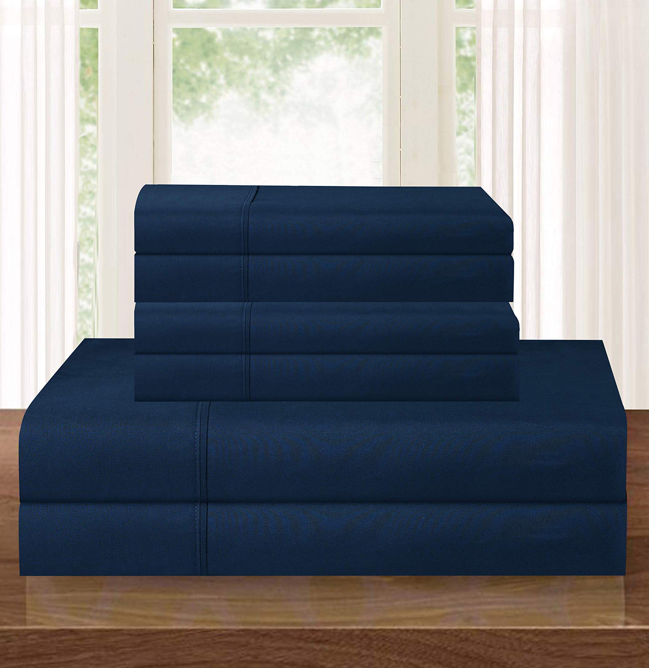 Elegant Comfort Luxurious Soft 1500 Thread Count Egyptian 6-Piece Premium Hotel Quality Wrinkle Resistant Coziest Bedding Set, Easy All Around Elastic Fitted Sheet, Deep Pocket, Queen, Navy Blue