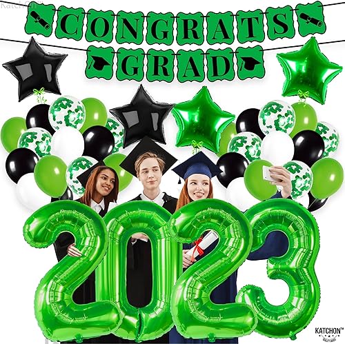 Miniatura 2 de KatchOn, Decoraciones de graduación verdes y negras 2023-40 pulgadas, paquete de 43 | Cartel de felicitaciones negras y verdes | Decoraciones de