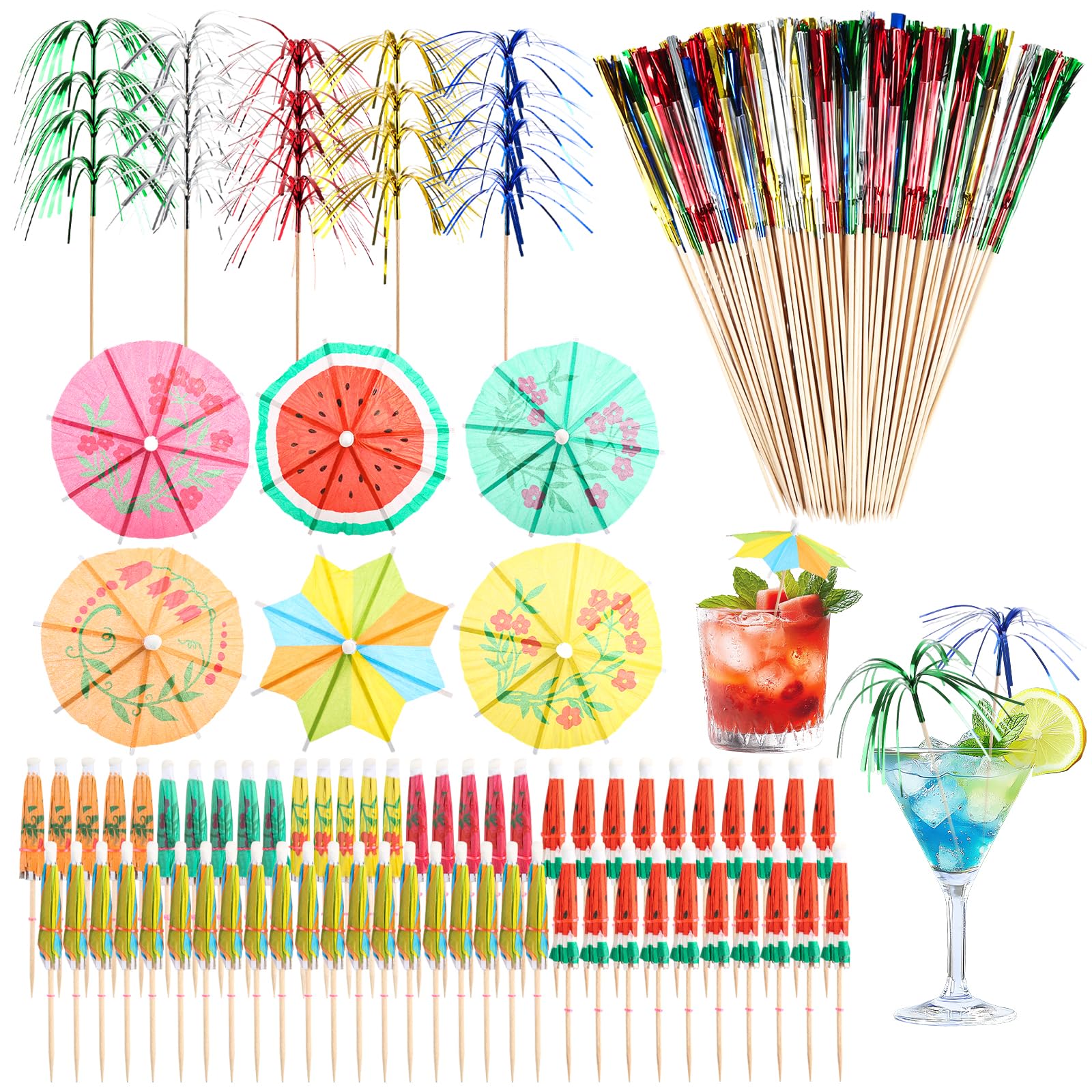 160 Pack Colourful Cocktail Accessories, Paper Cocktail Umbrellas Assorted Drink & Dessert Decorations